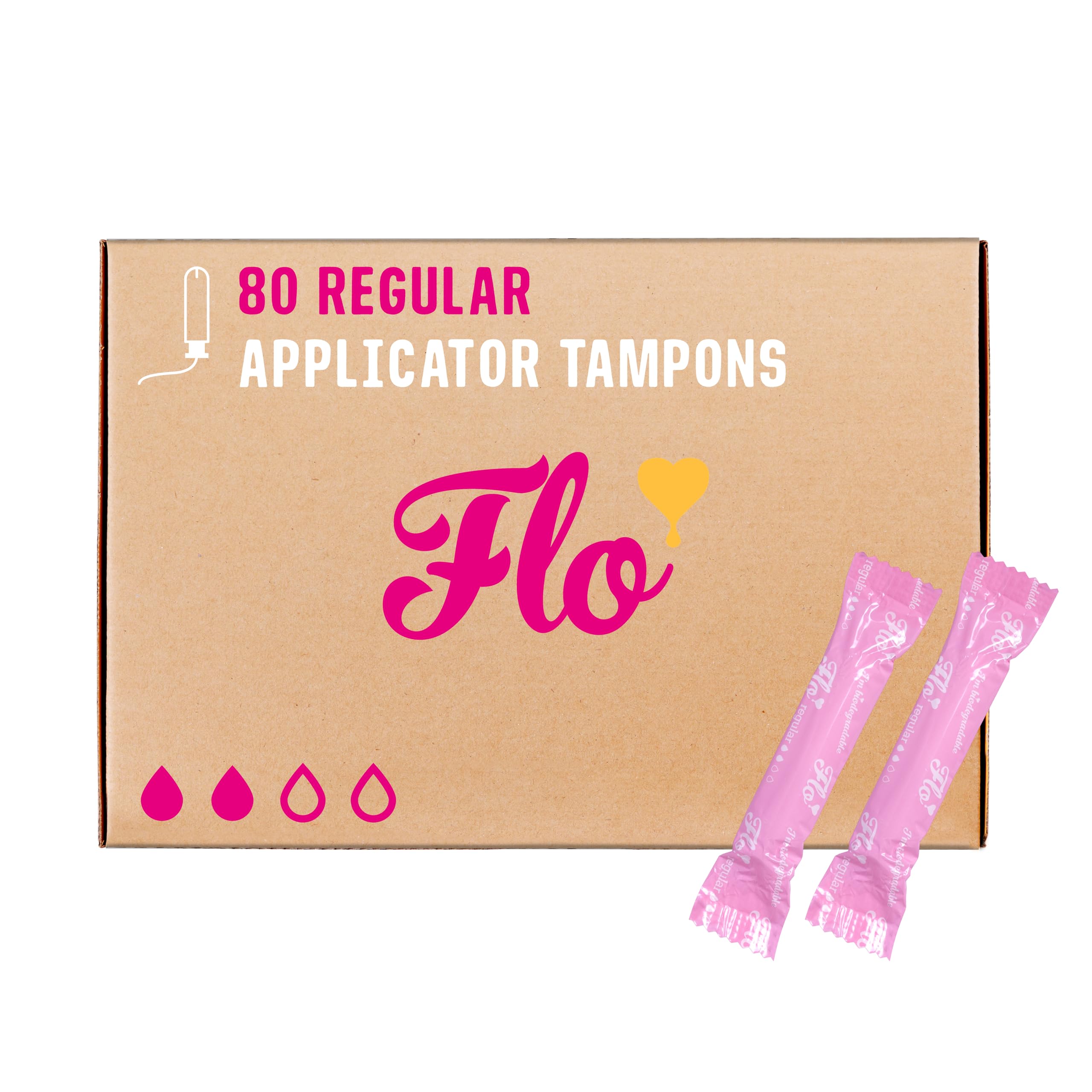 Flo tampones de algodón orgánico, absorbentes y fáciles de llevar, paquete de 80 unidades.