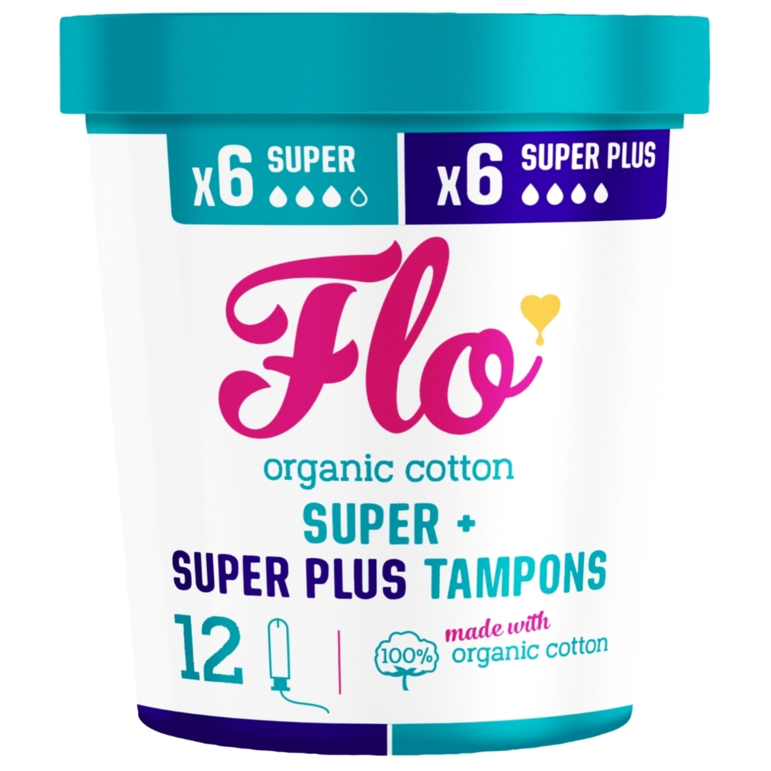 Tampones FLO de algodón orgánico súper para uso diario y discreción.