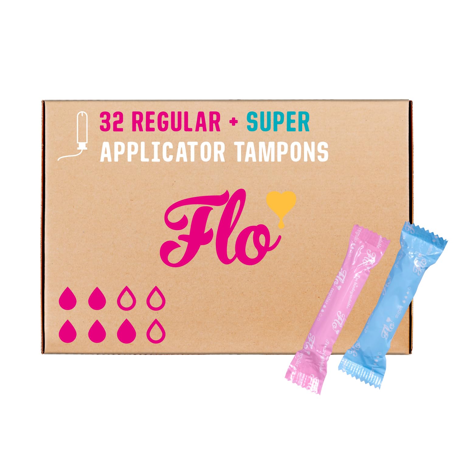 Flo tampones orgánicos de algodón, regular, 32 pack, protección diaria cómoda.
