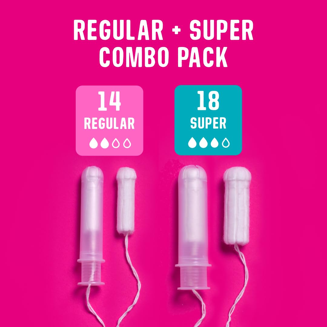 Flo tampones orgánicos de algodón, super, 32 pack, mayor absorbencia.
