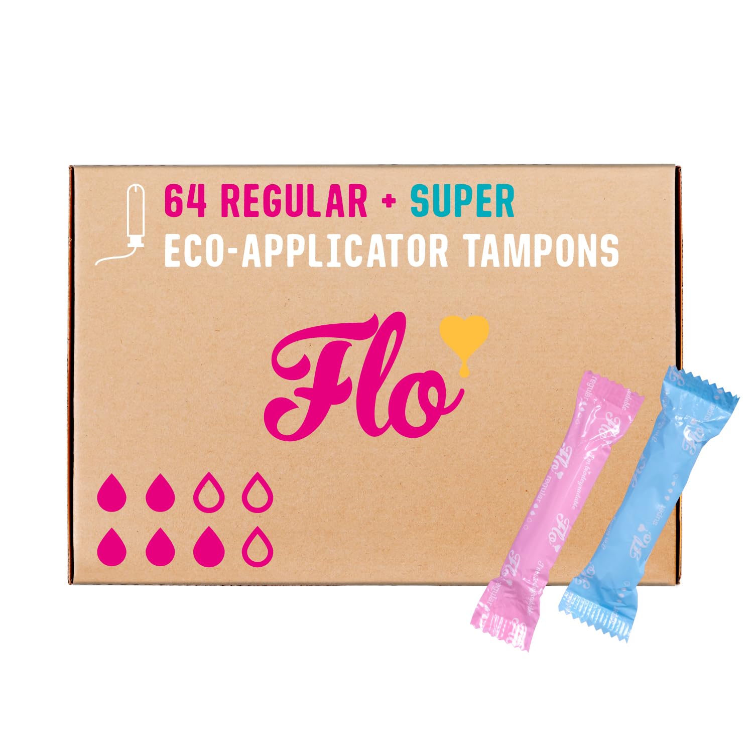 Tampones FLO de algodón orgánico en caja de 64, protección diaria discreta