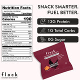 Chips de piel de pollo Flock, alto contenido proteico y sin gluten, ideal para meriendas.