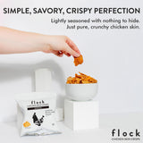 Flock chips de piel de pollo bajo carbohidratos, ideal para meriendas keto.