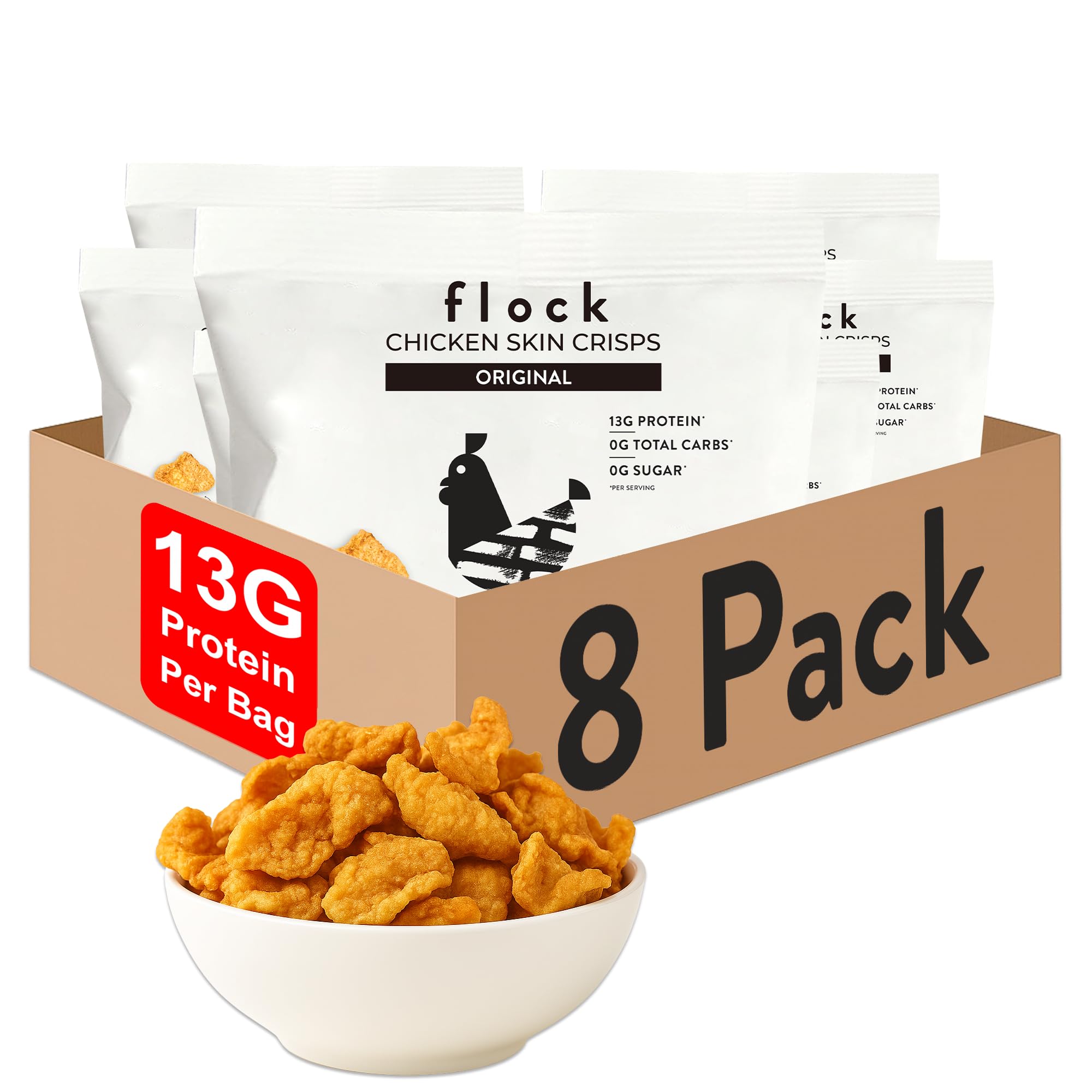 Flock chips de piel de pollo originales, crujientes y aptos para keto.