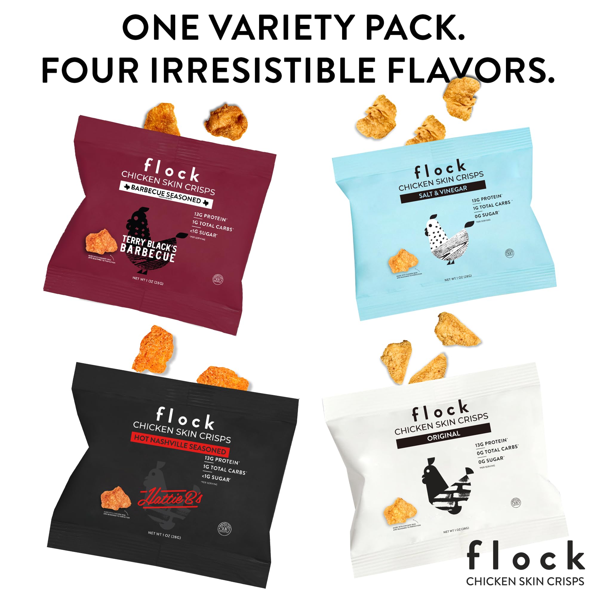 Flock Keto piel de pollo picante Hattie B, opción keto sabrosa
