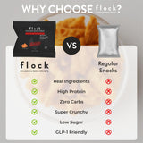 Flock, chips de piel de pollo Nashville Picante, caja: snack práctico para dieta.