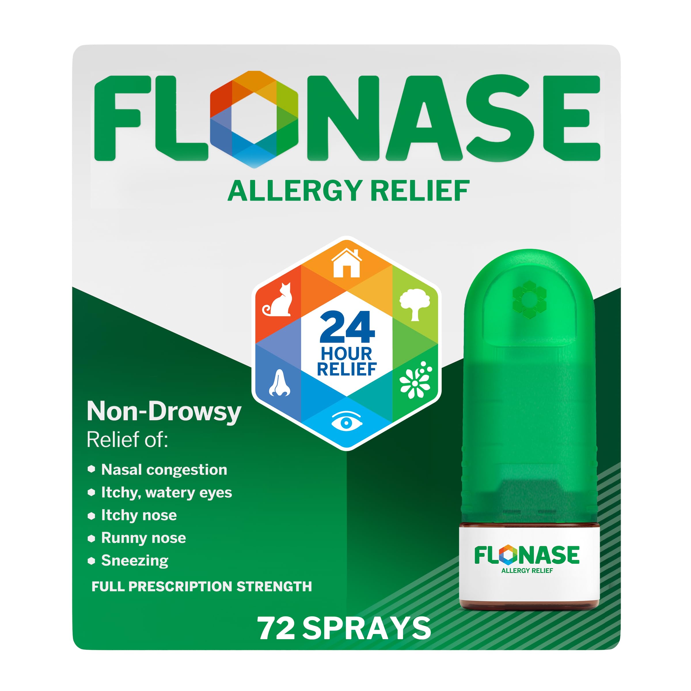Flonase: spray nasal con pulverización 24 h para alivio diario de alergias