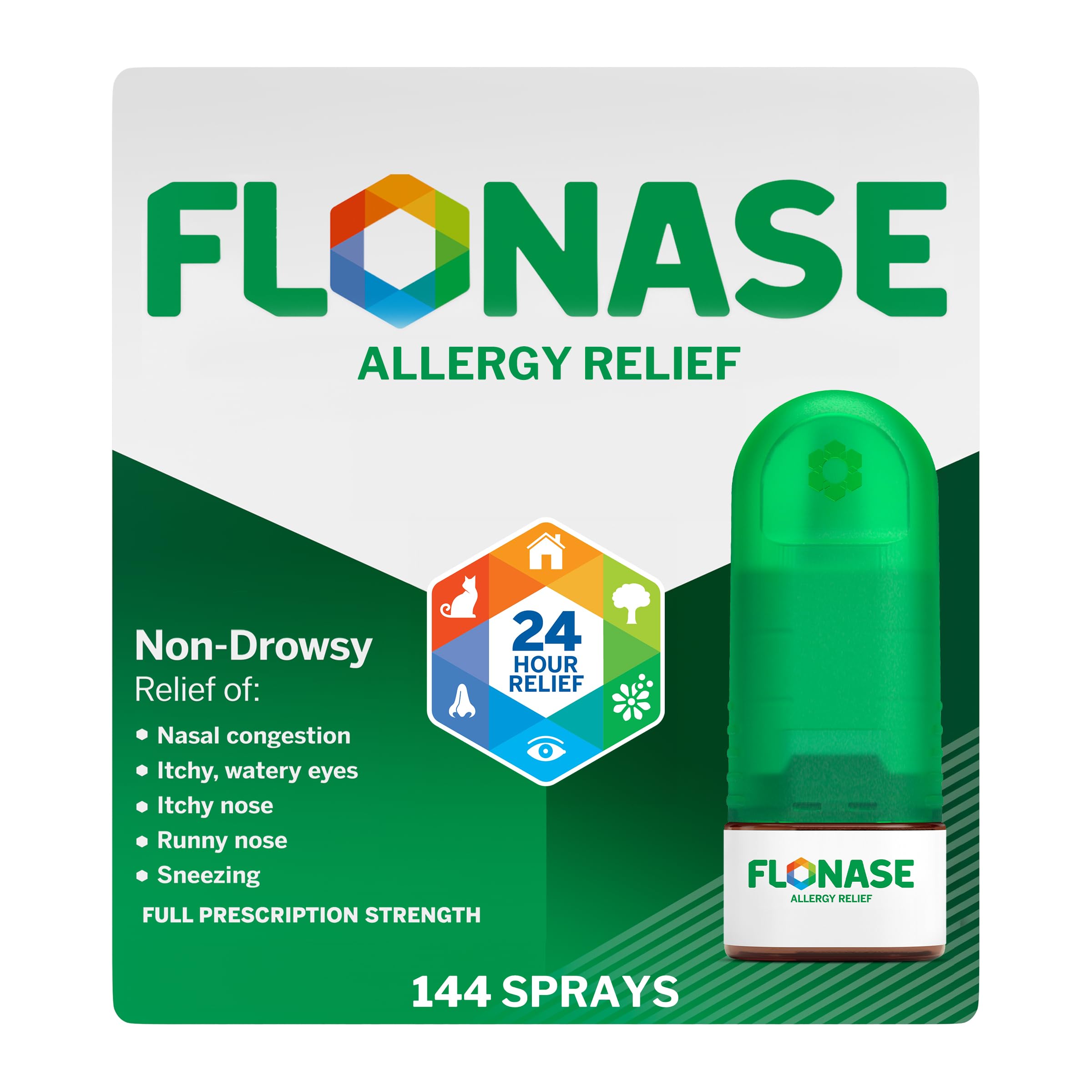 Flonase botella-144-pulverizaciones: alivio continuo de alergias durante el día.