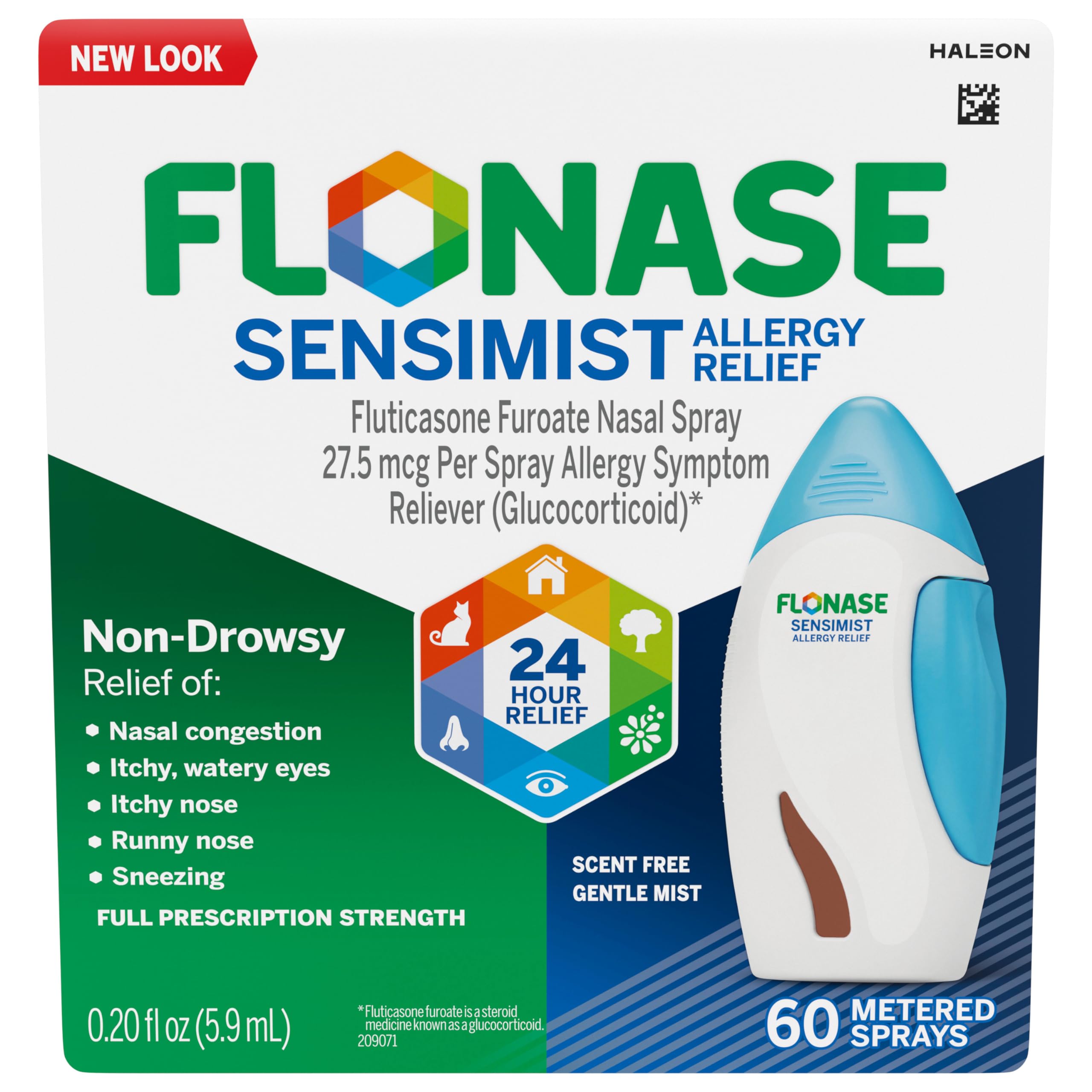 Flonase Sensimist: botella de spray sin olor para alivio diario de congestión nasal.
