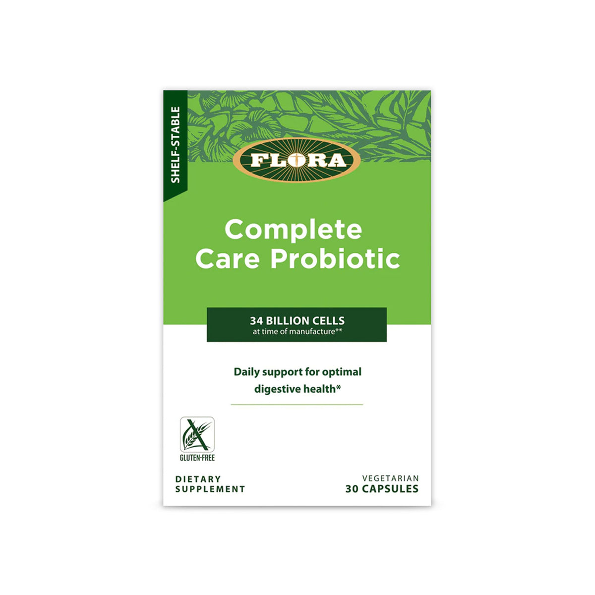 Flora Complete Care Probiotic: cápsulas en blister, apoyo diario a la salud digestiva.