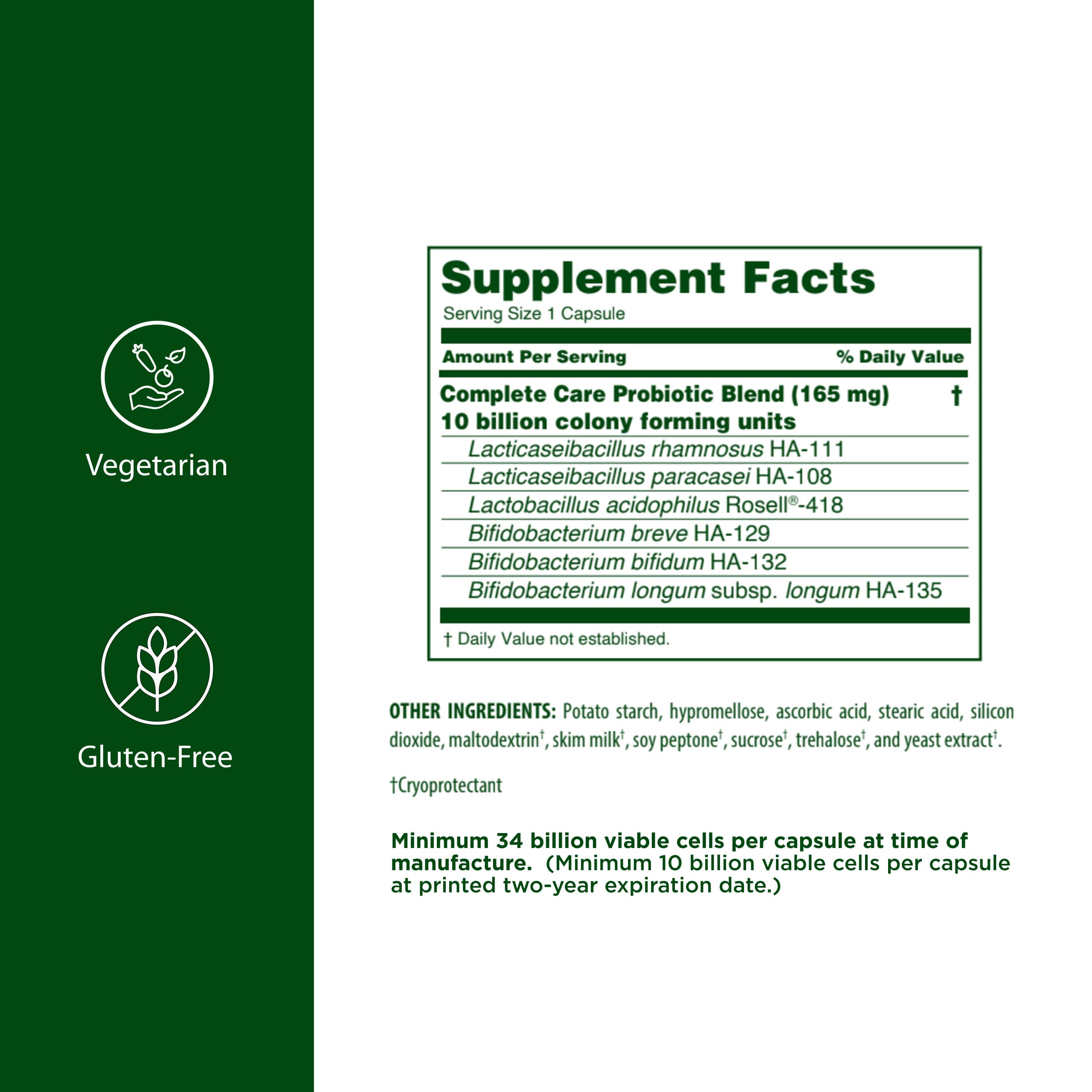 Flora Complete Care Probiotic, cápsulas vegetarianas, sin refrigeración para estilo de vida activo.