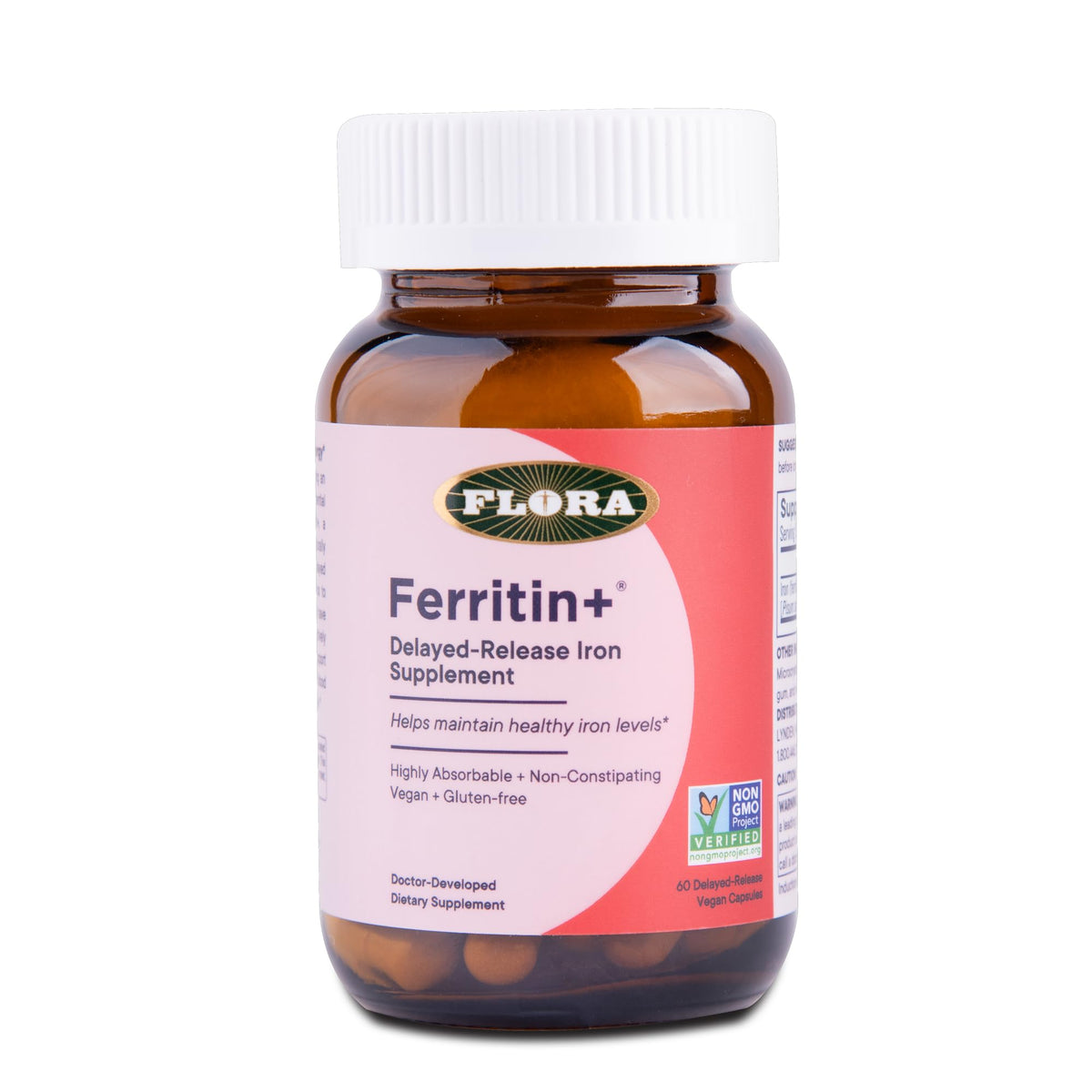 Flora Ferritin+ en botella ámbar, práctico para dosis diarias