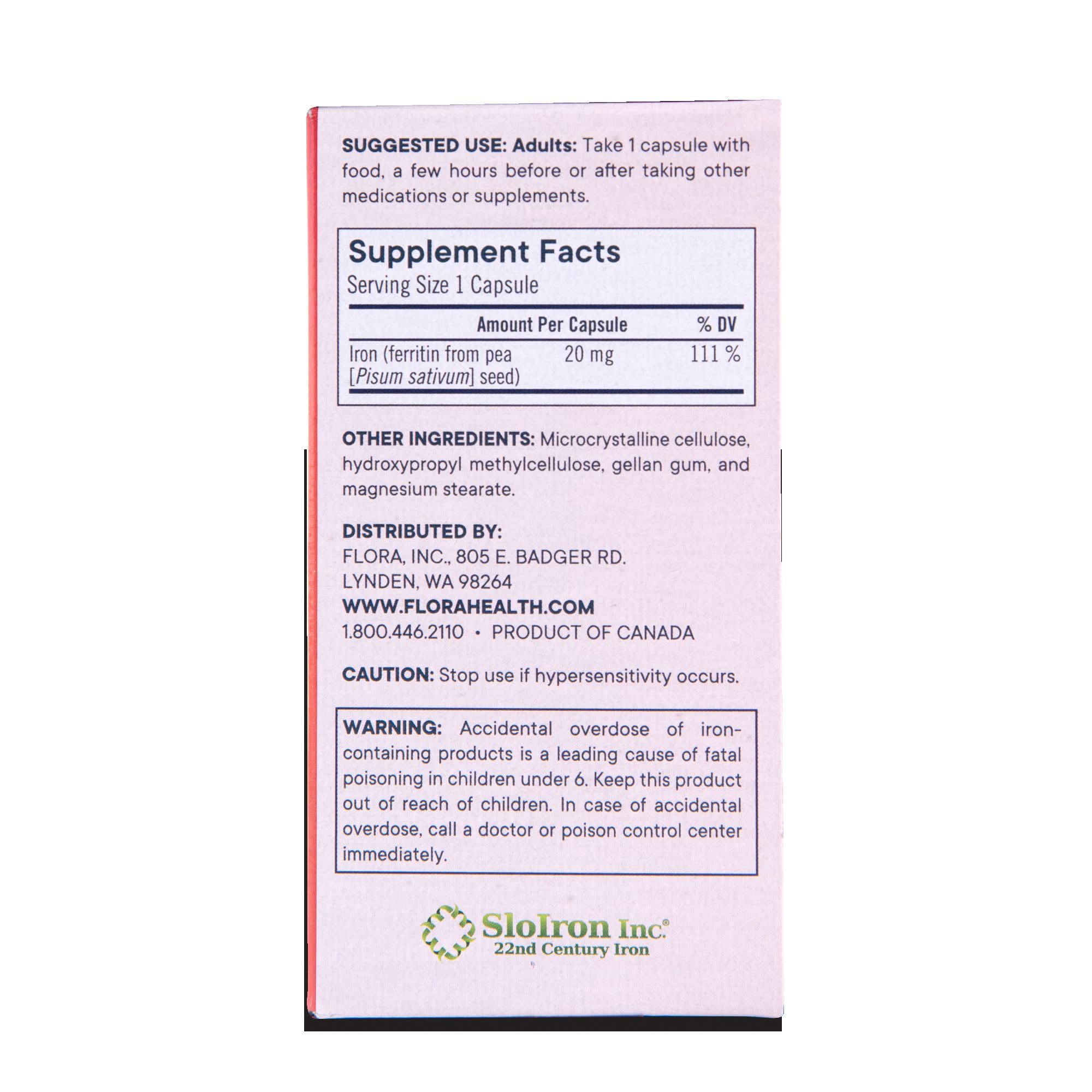 Presentación Flora Ferritin+ con 60 cápsulas para conveniencia