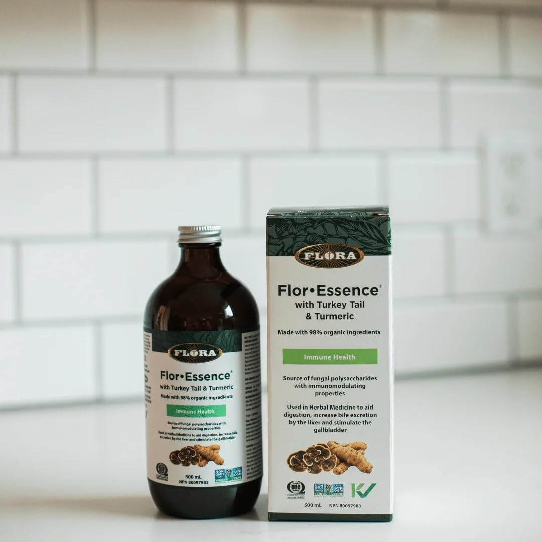 Detalle de cúrcuma y cola de pavo en la fórmula Flora Flor-Essence.