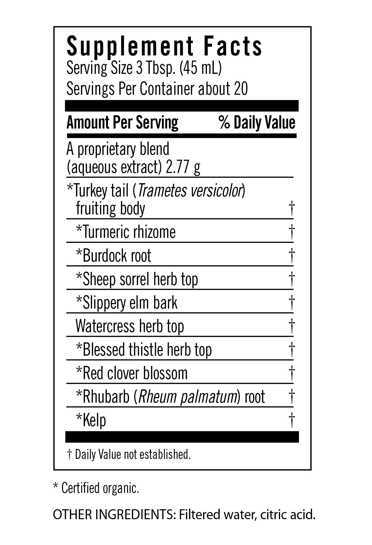 Etiqueta orgánica de Flora Flor-Essence con lista de ingredientes naturales.