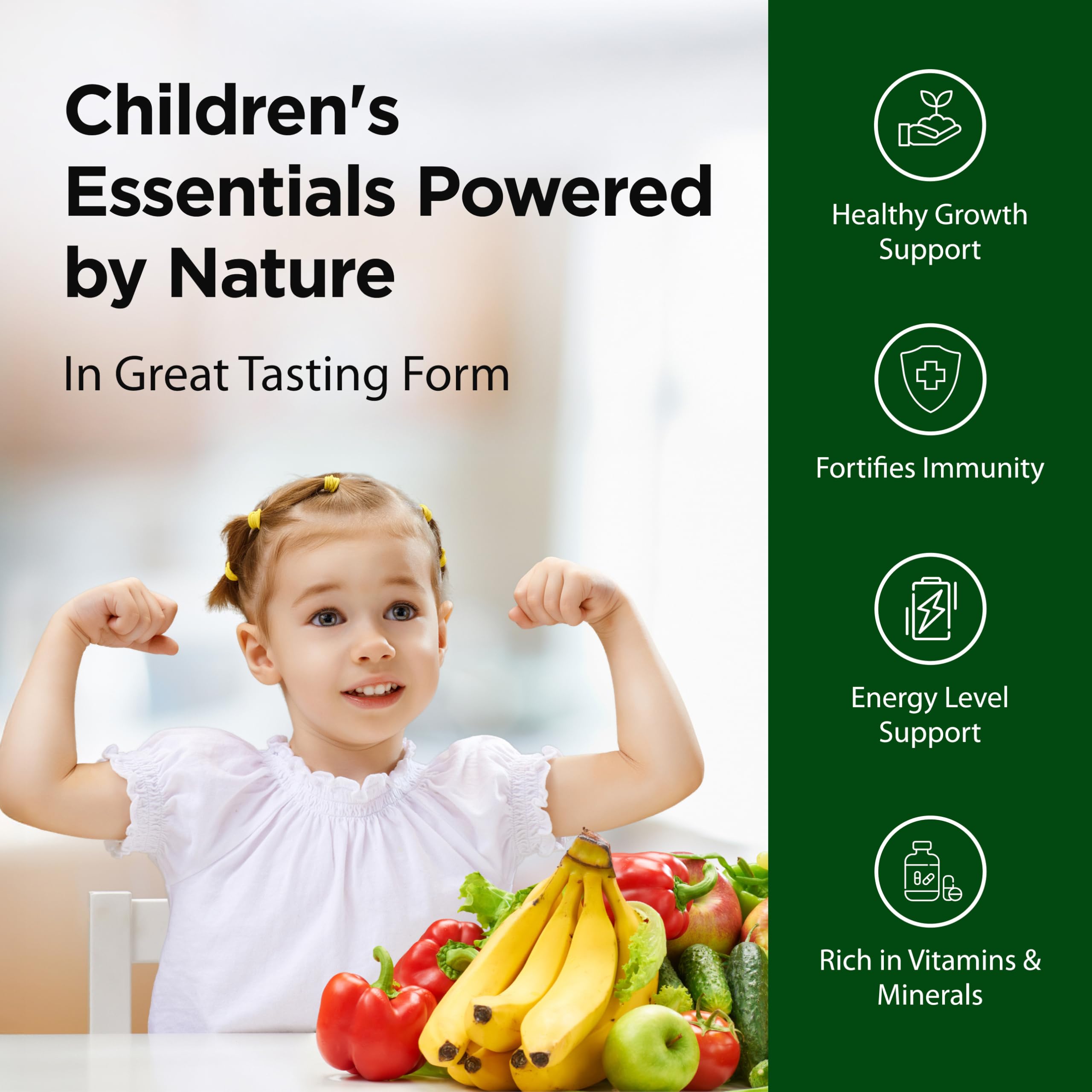 Flora Niños Esenciales Múltiples, etiqueta legible, vitaminas y minerales para crecimiento saludable