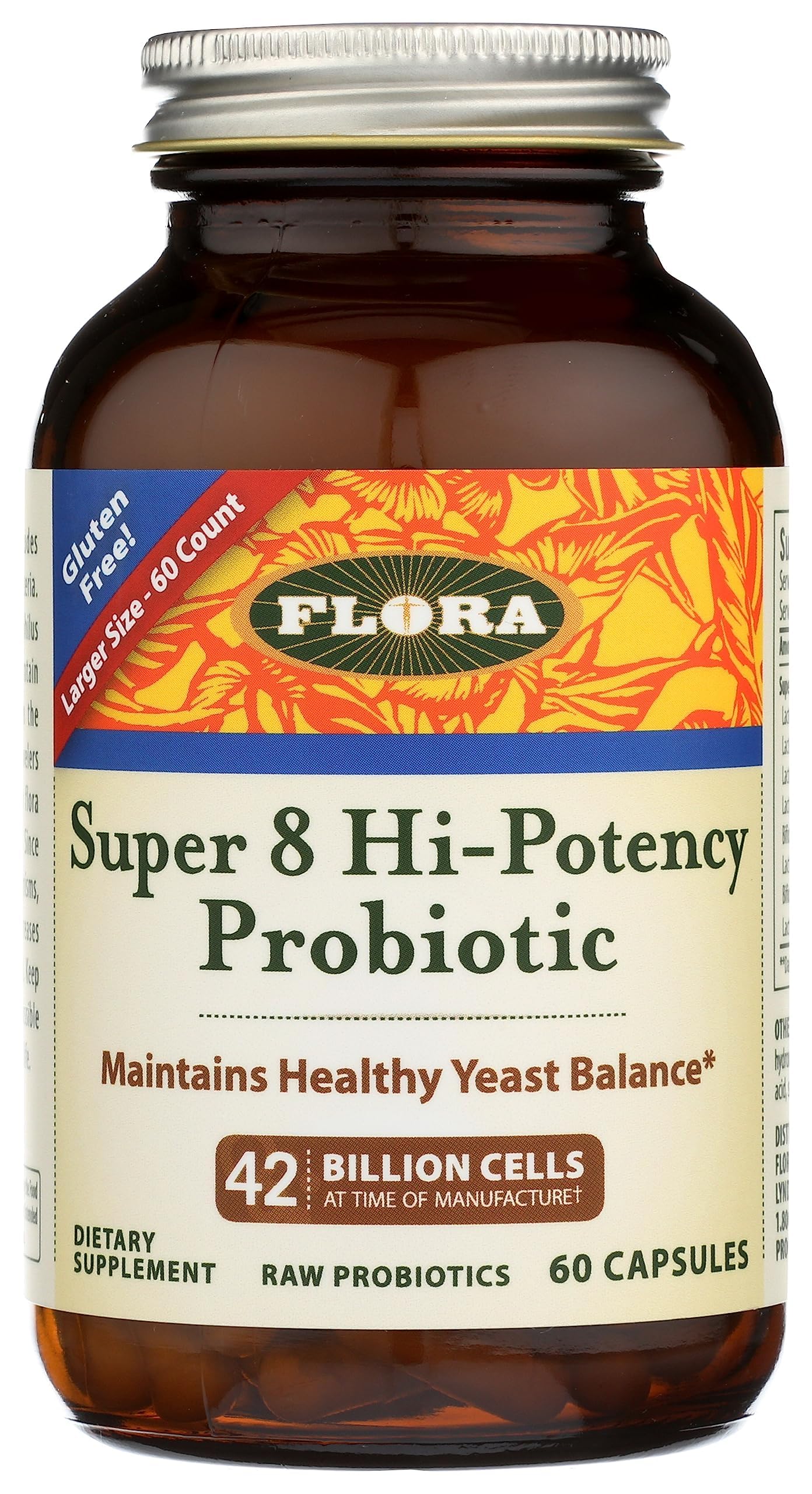 Flora Super 8: botella de cápsulas para apoyar la salud digestiva diaria.