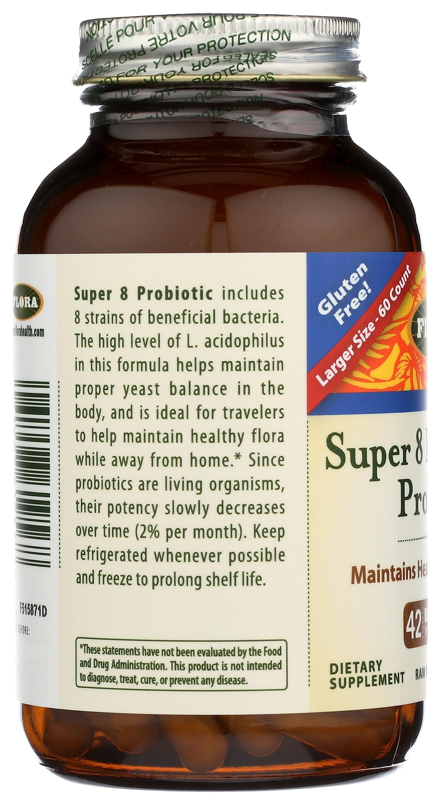 Flora Super 8: panel de ingredientes con cepas probióticas diversas.