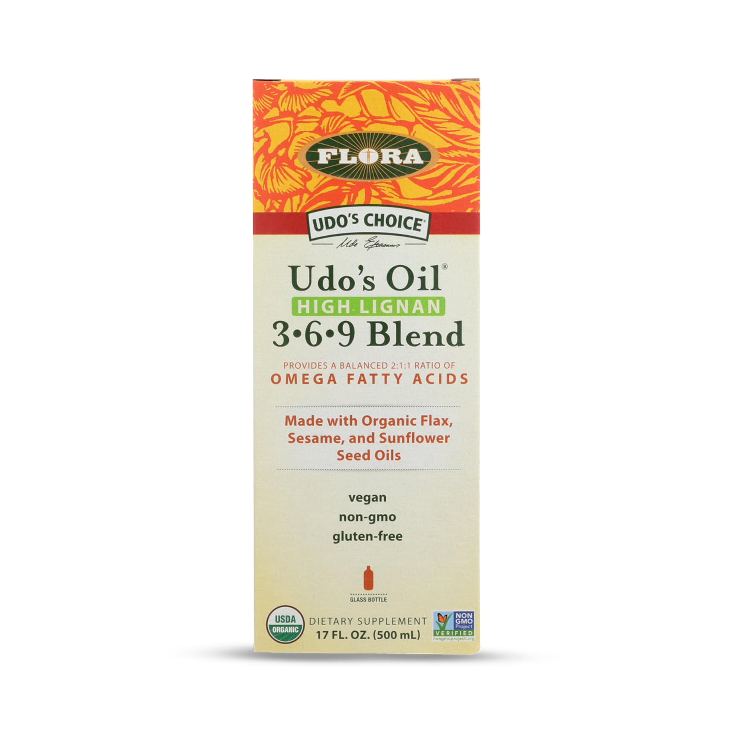 Flora Udo’s Omega 369 en botella, equilibrio de EFAs para la salud general.
