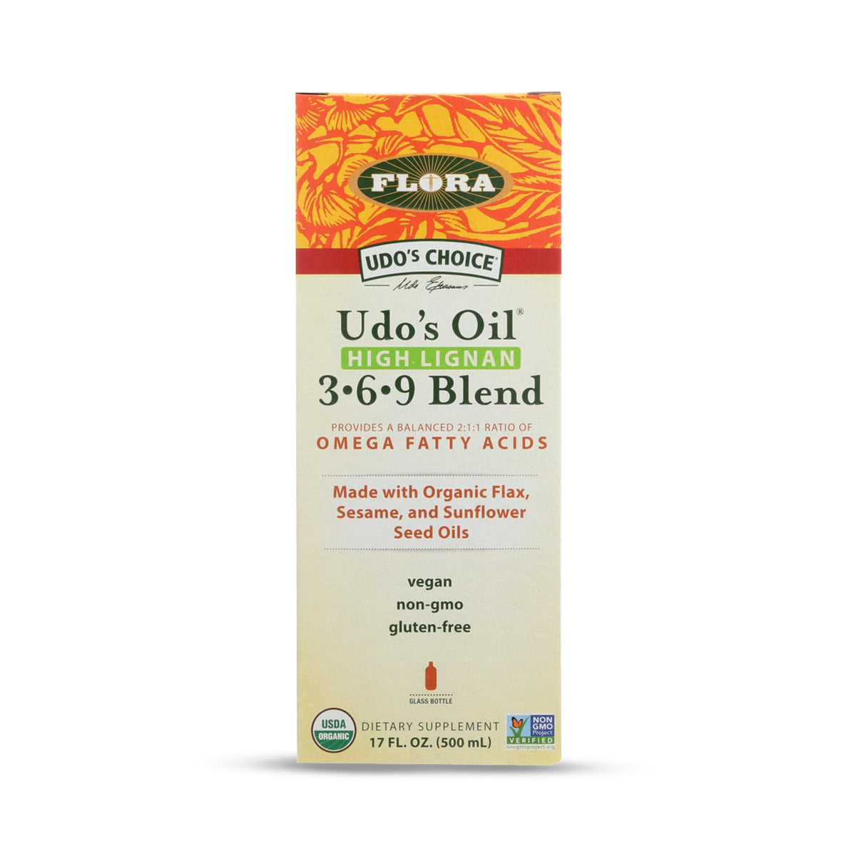 Flora Udo’s Omega 369 en botella, equilibrio de EFAs para la salud general.