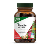 Floradix botella derramando liquido, apoyo de energia diario.