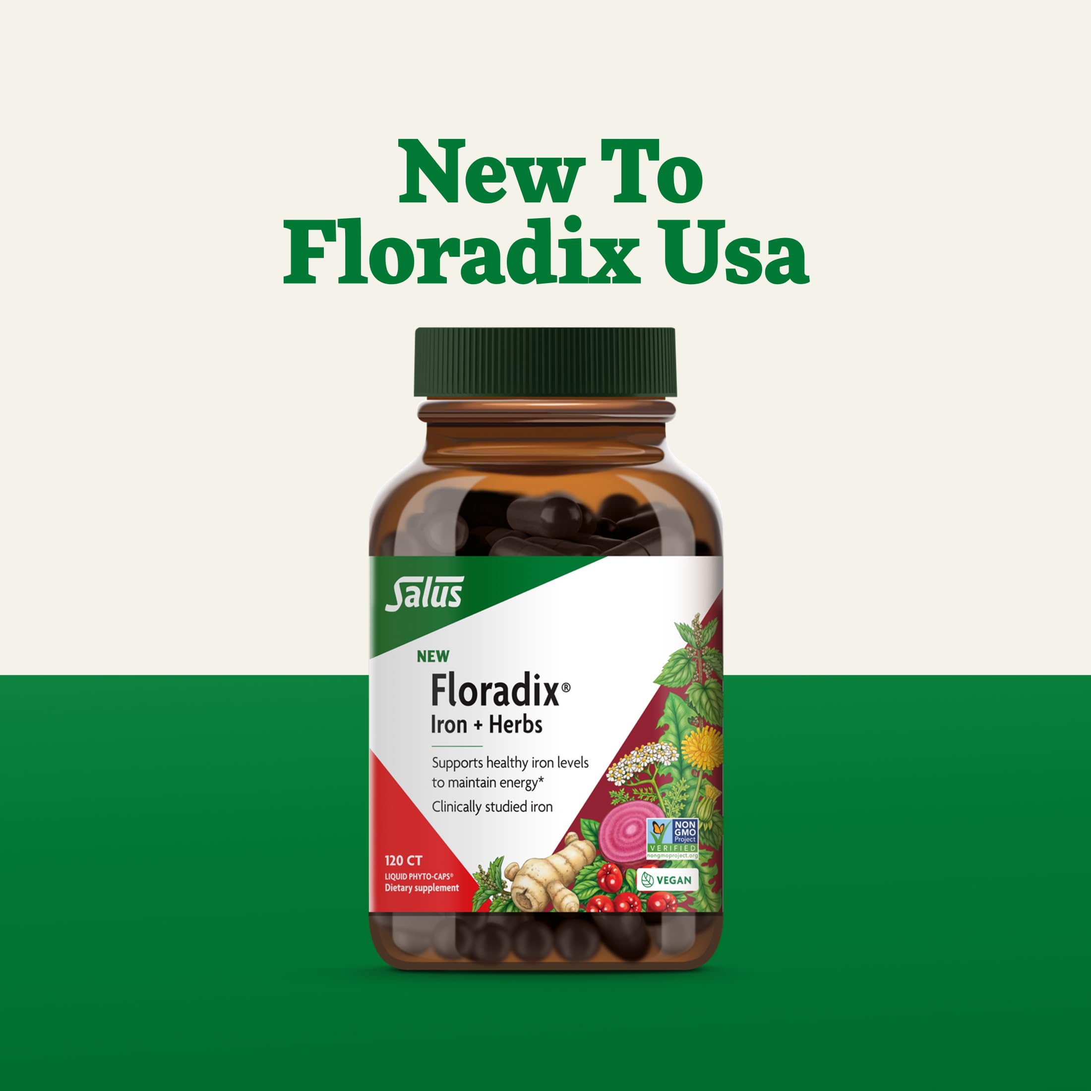 Formato 120 phyto caps Floradix: conveniencia para suplementación sostenida.