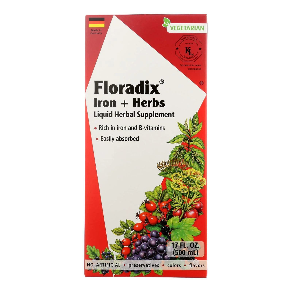 Floradix Hierbas con Hierro en botella: apoyo diario suave para el hierro.