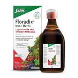 Floradix Iron & Herbs bottle in amber highlights herbal support for daily energy.