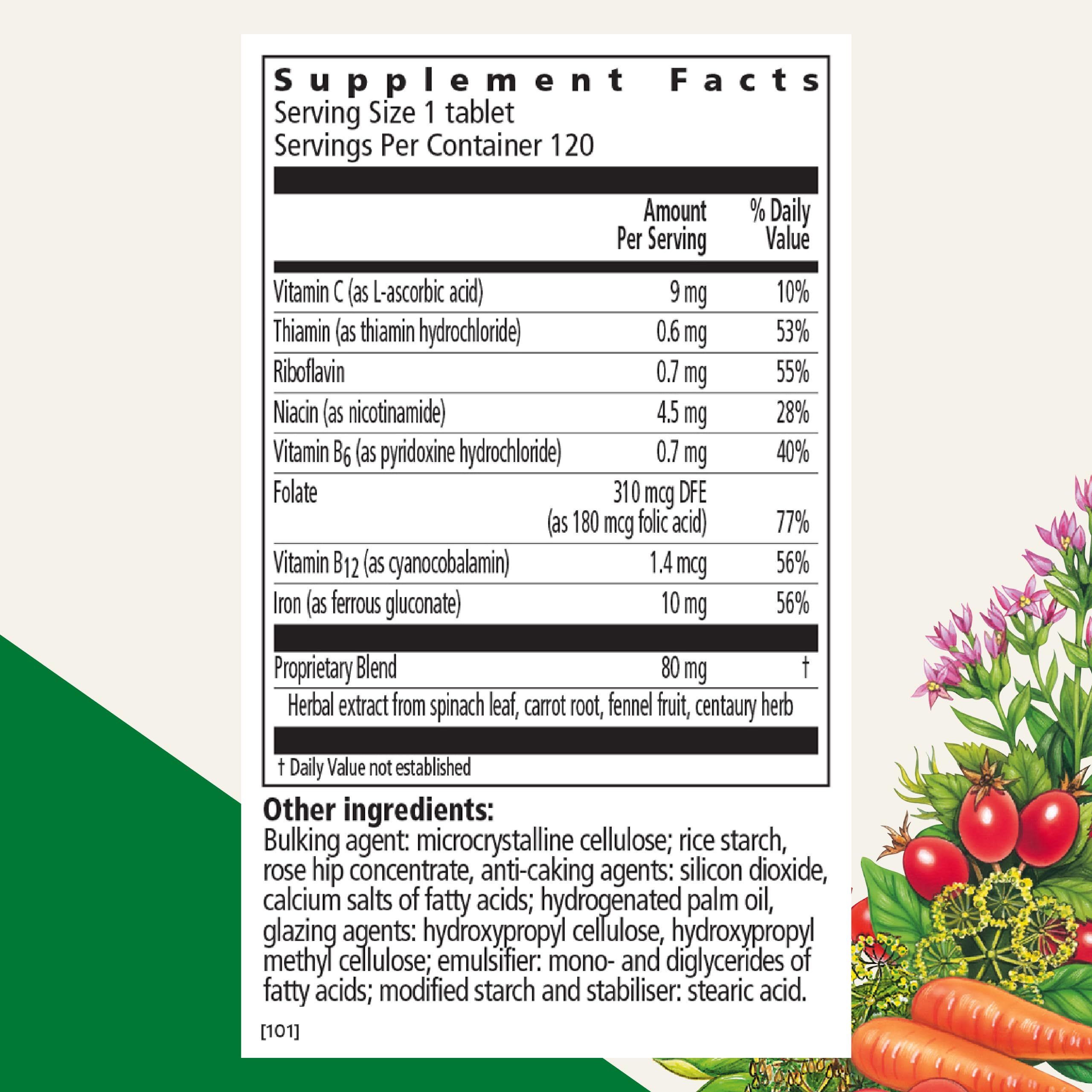 Floradix tabletas complejo de vitaminas B y C para metabolismo y energía.
