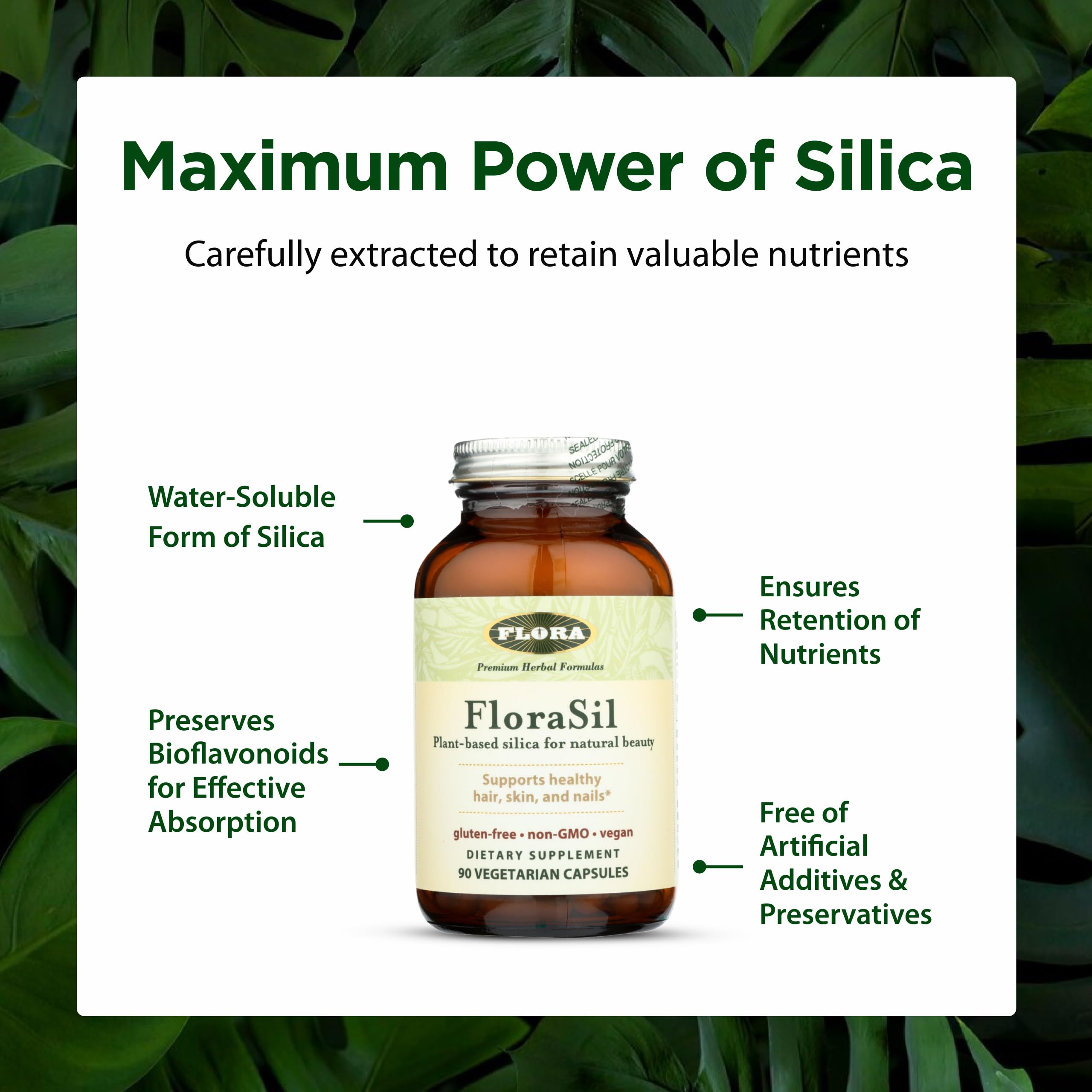 FloraSil 90 cápsulas, uso diario para apoyo a cabello, piel y uñas