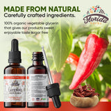 FLORIDA HERBS Cayenne etiqueta orgánica que destaca ingredientes naturales.