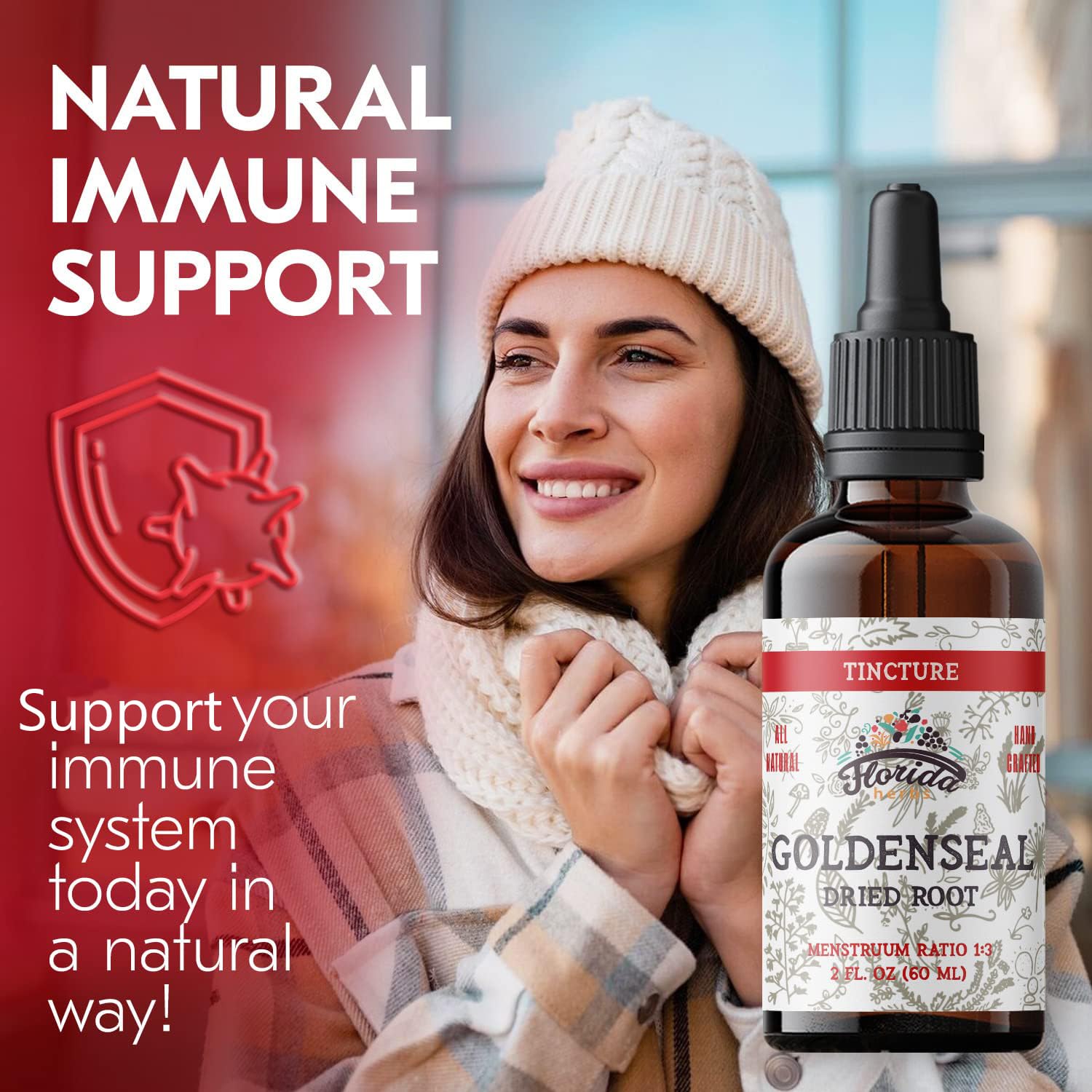 FLORIDA HERBS Goldenseal Tincture con gotero preciso para dosis fáciles.