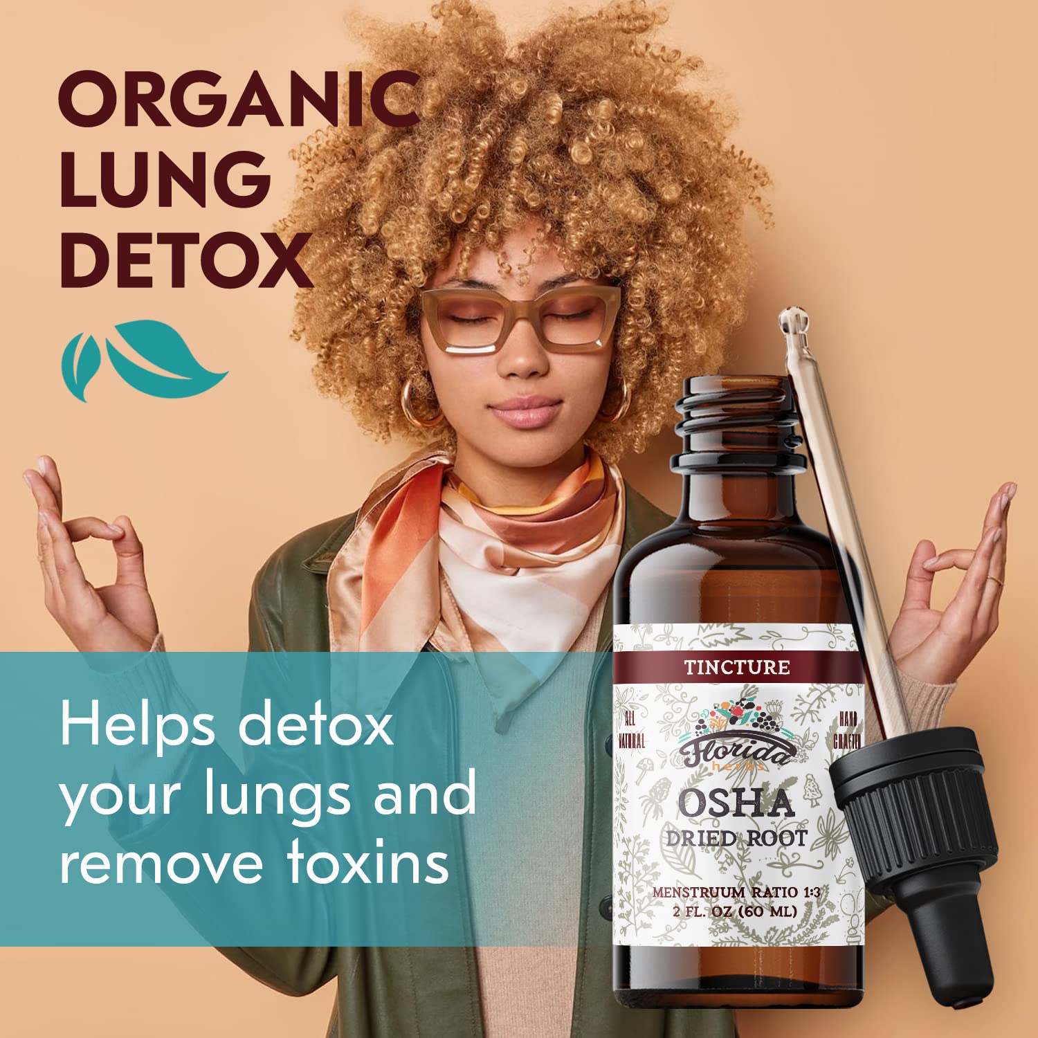 FLORIDA HERBS tinctura OSHA raíz etiqueta frontal para limpieza pulmonar