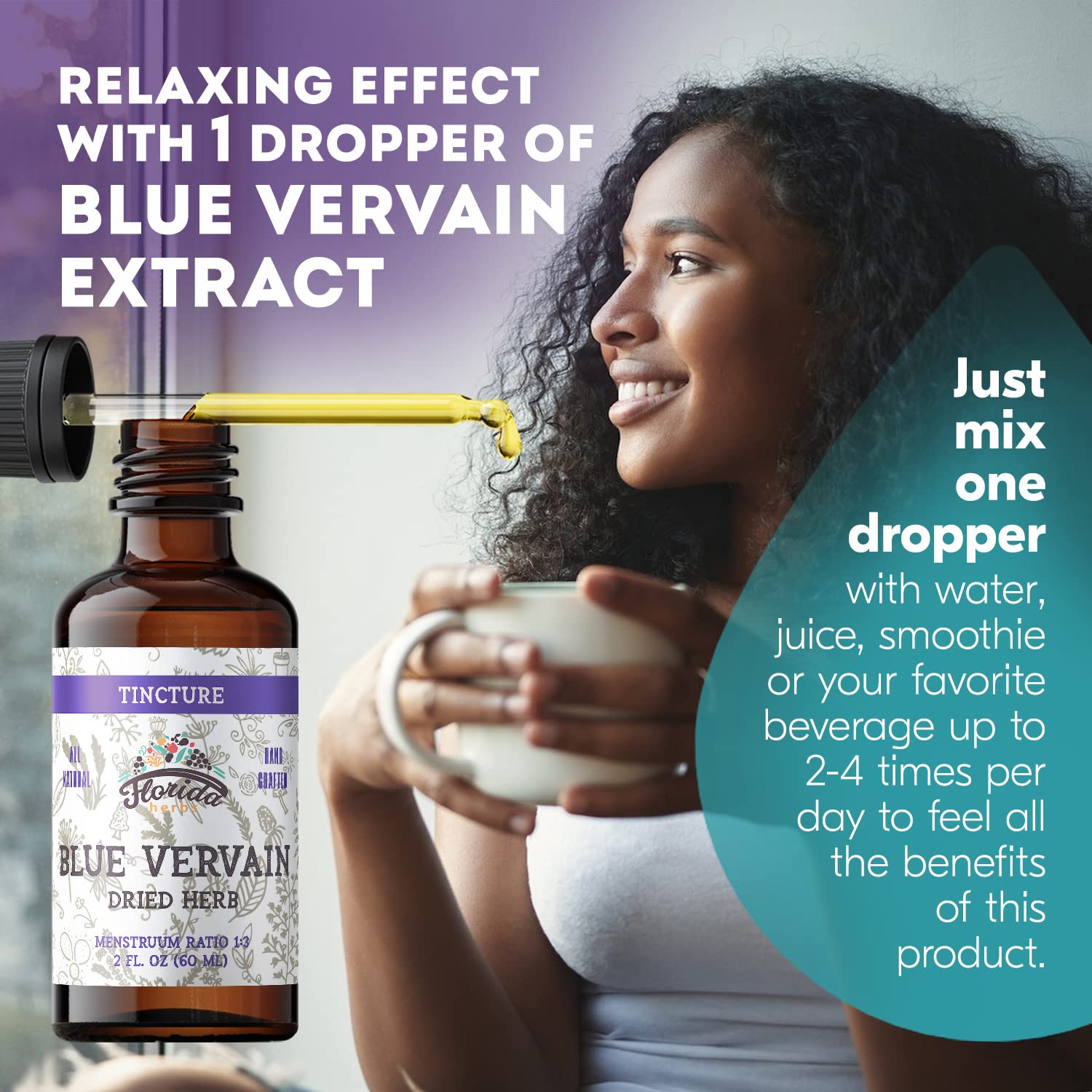 Florida Herbs Verbena Azul gotas de dosificación, uso práctico para momentos de calma