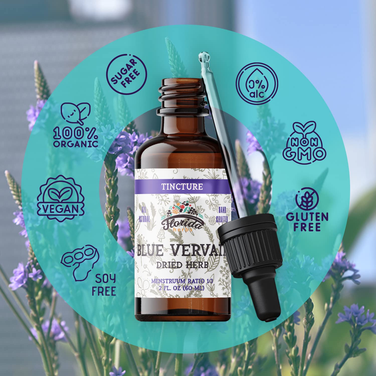 Florida Herbs Verbena Azul tintura, frasco de 2 oz para rituales diarios
