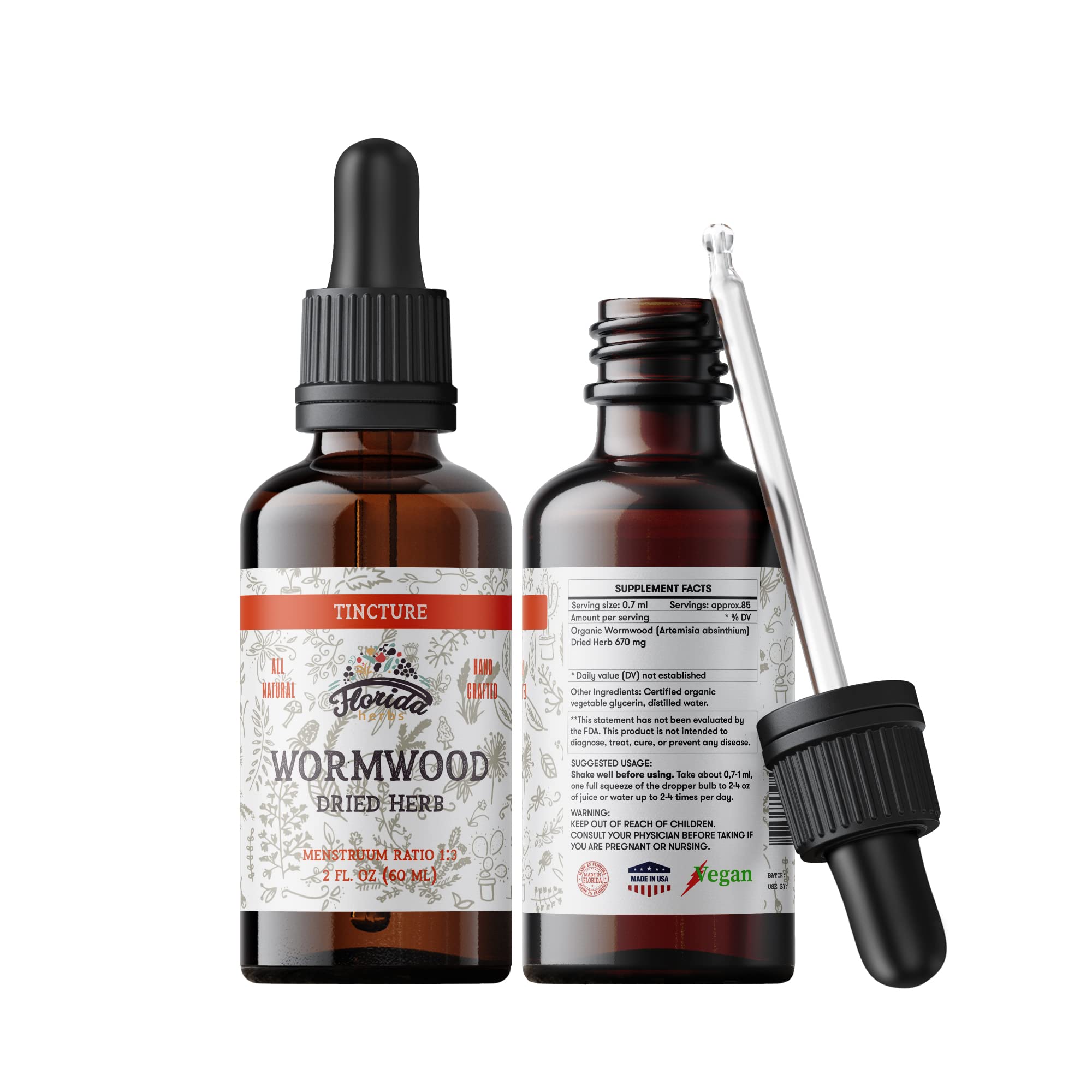 Florida Herbs Wormwood tintura, uso diario, complemento digestivo suave.