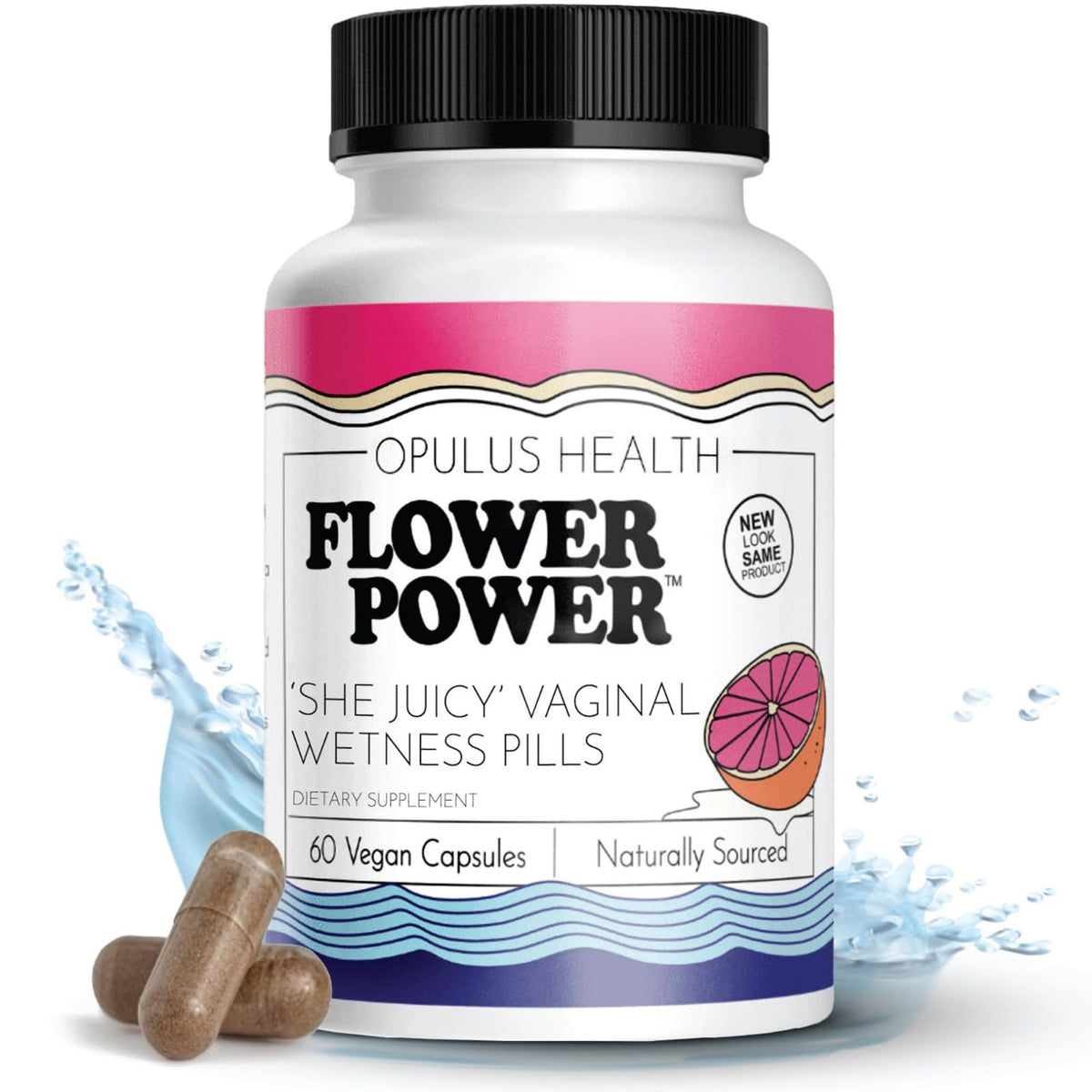 Flower Power bote de cápsulas para humedad vaginal, uso diario