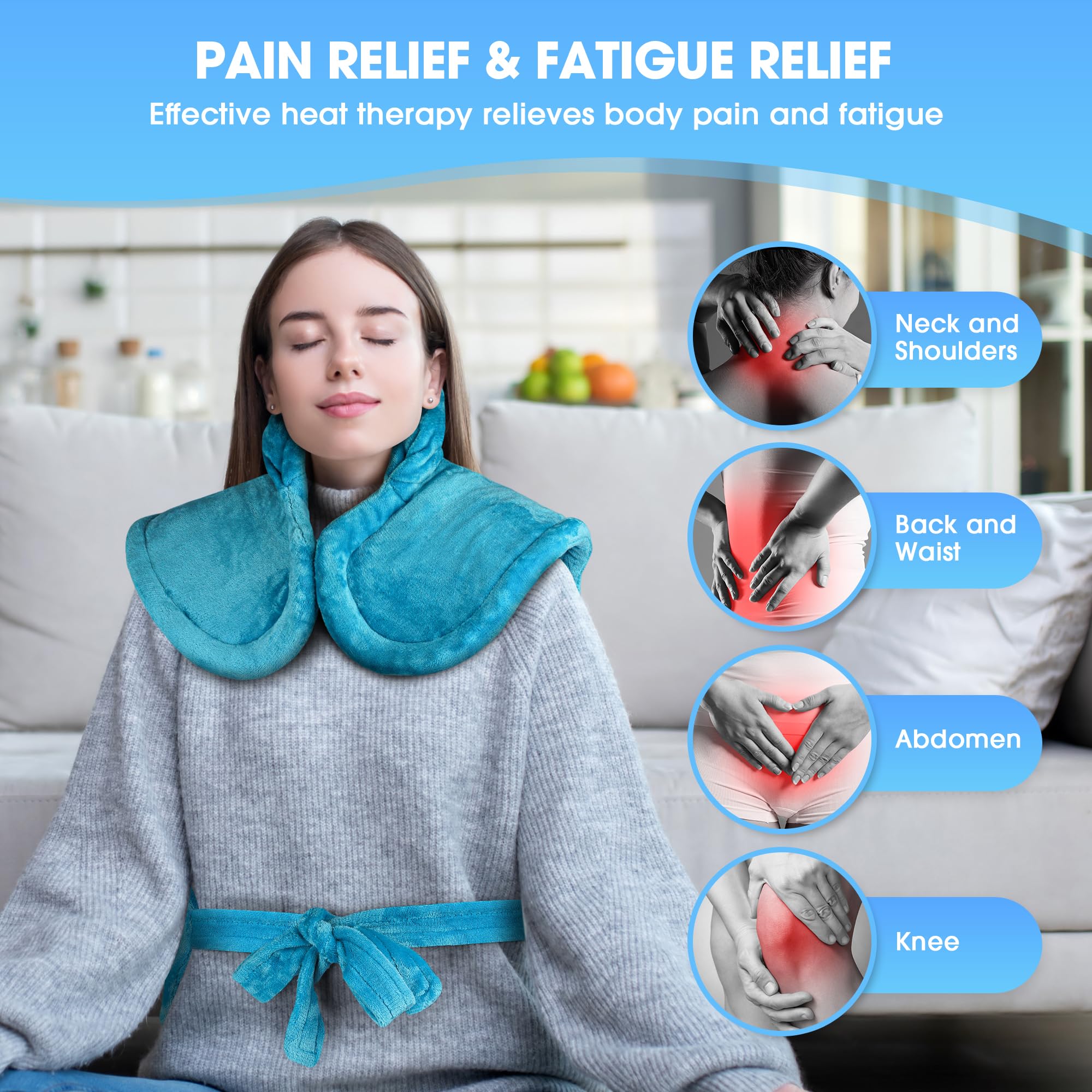FluffyWarmth: cobertura amplia para espalda, calor reconfortante en sesiones largas.