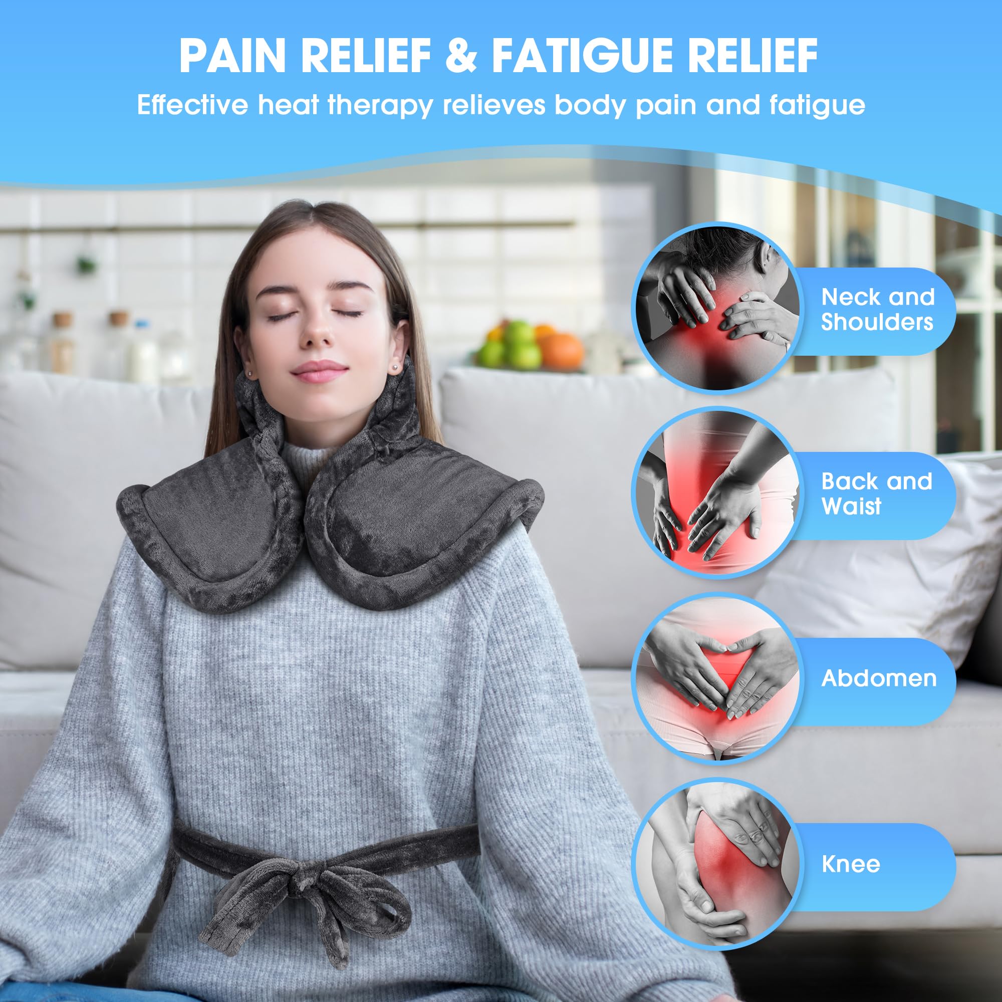 FluffyWarmth calentador-dorso-grande ideal para aliviar tensiones en espalda.