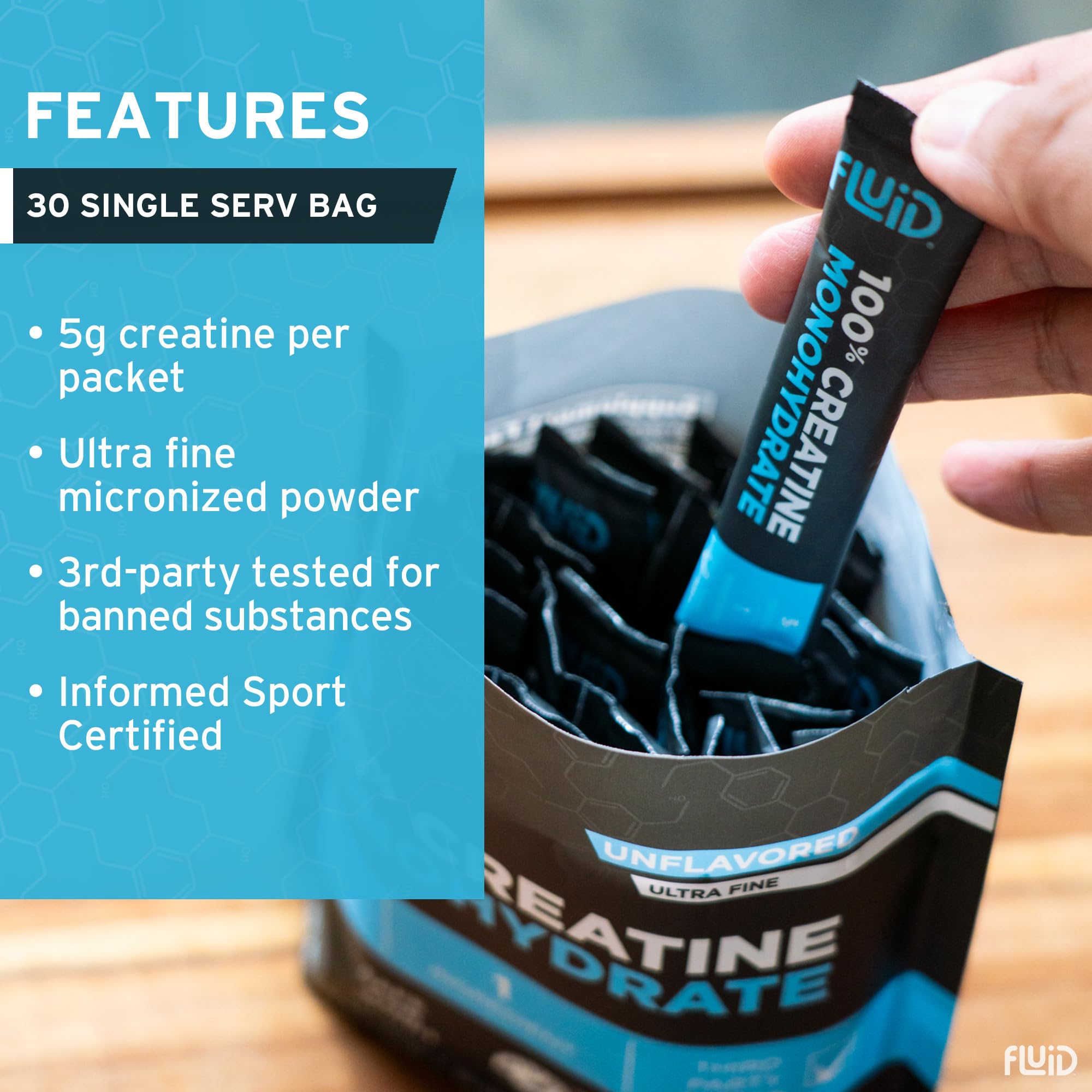 Fluid Creatine: mezcla sin sabor en agua, jugo o yogur.