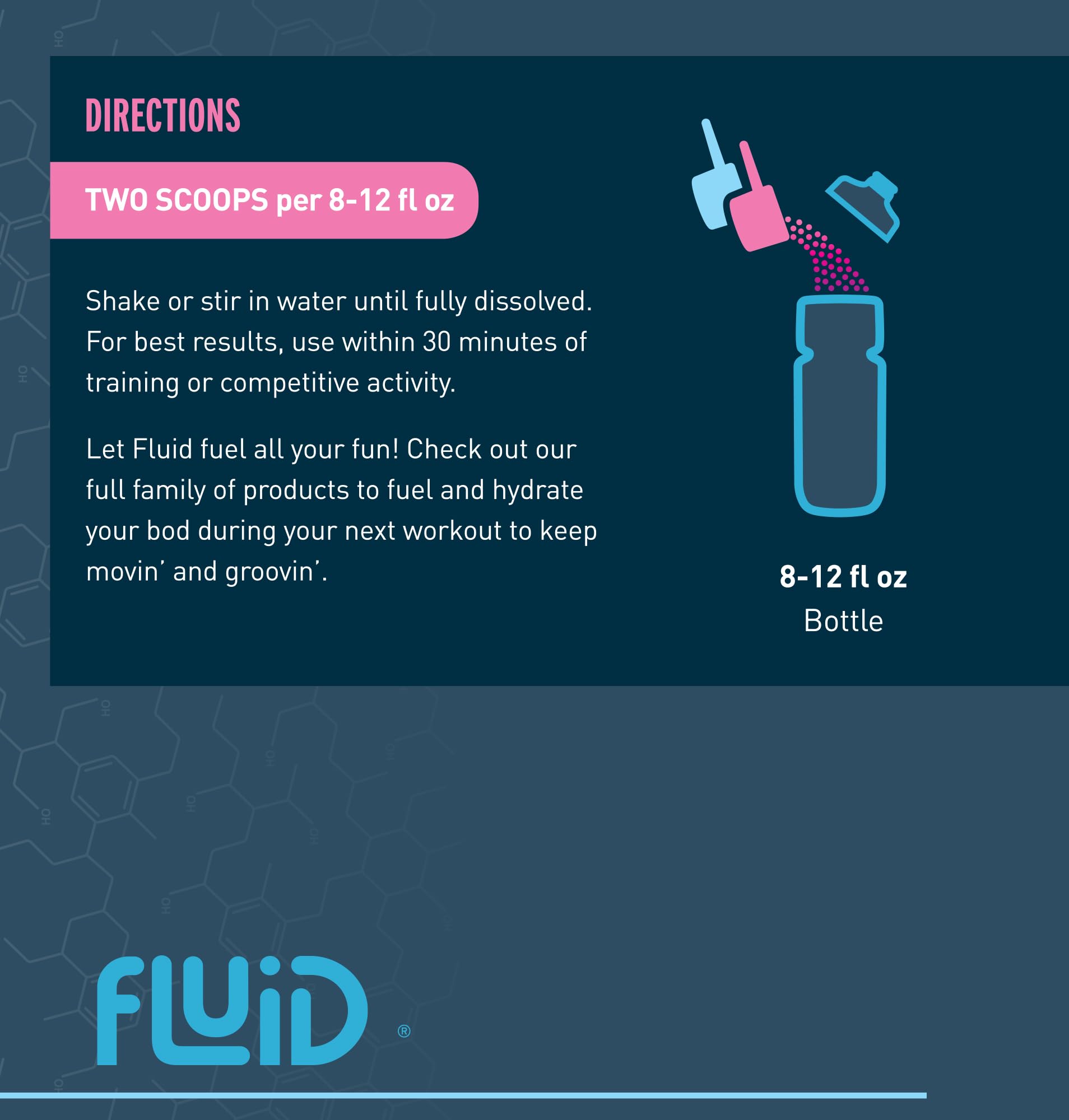 Fluid Recovery etiqueta y electrolitos para una rehidratación tras entrenar.
