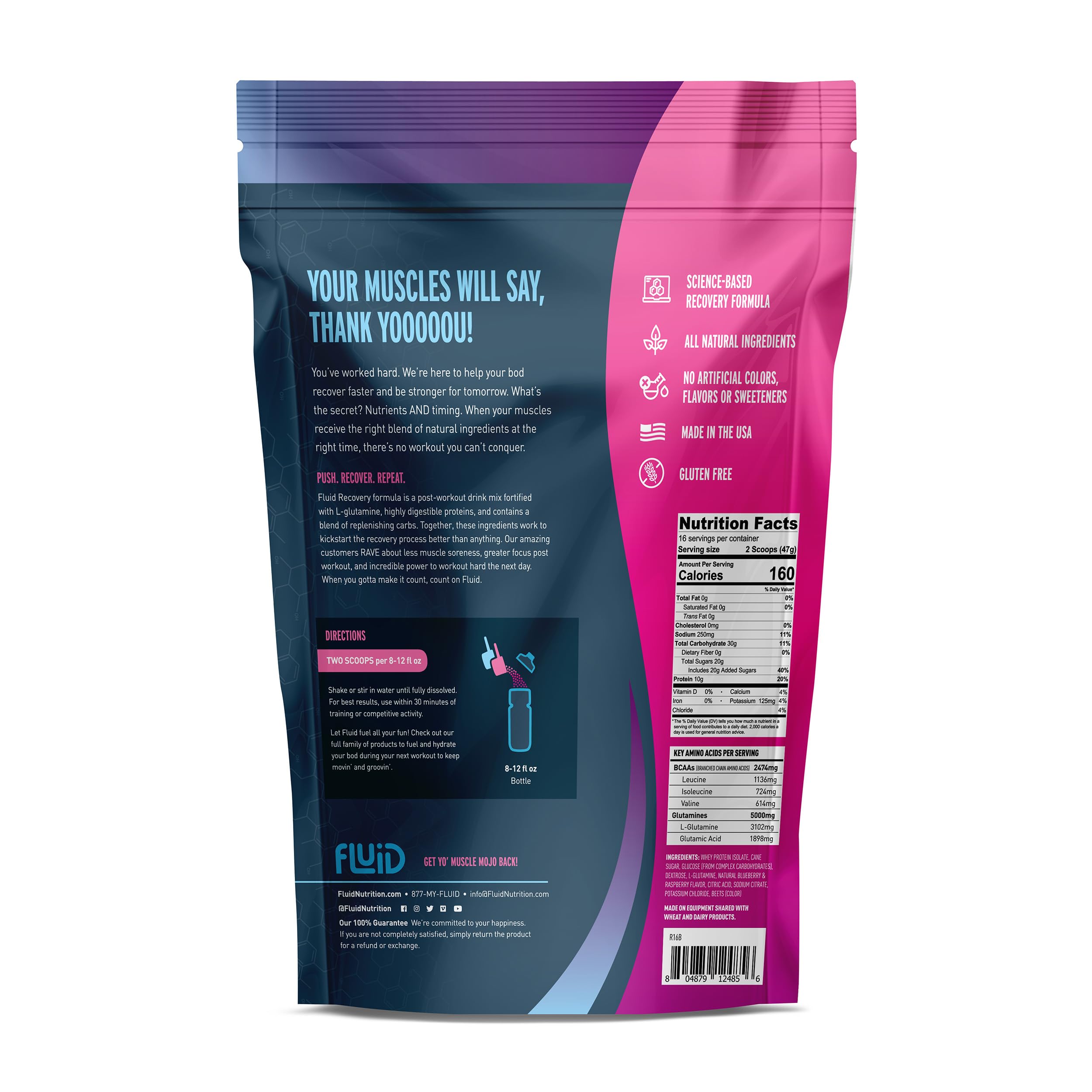 Fluid Recovery polvo de proteína de suero aislada para reparación muscular.