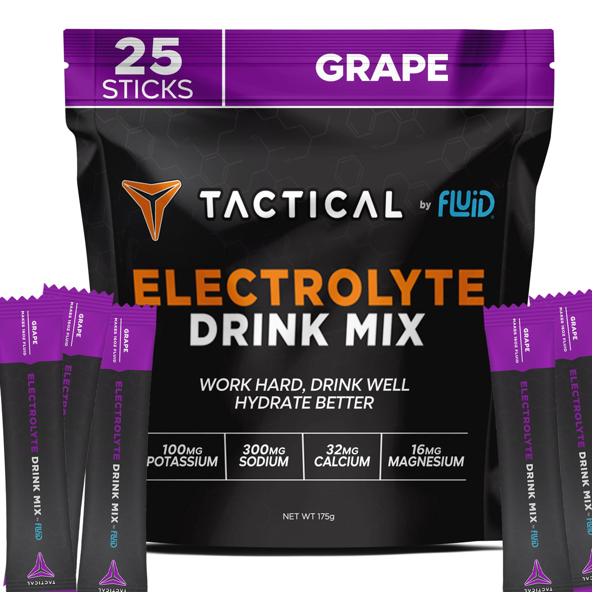 Fluid Tactical sobres electrolitos uva frente para hidratación rápida