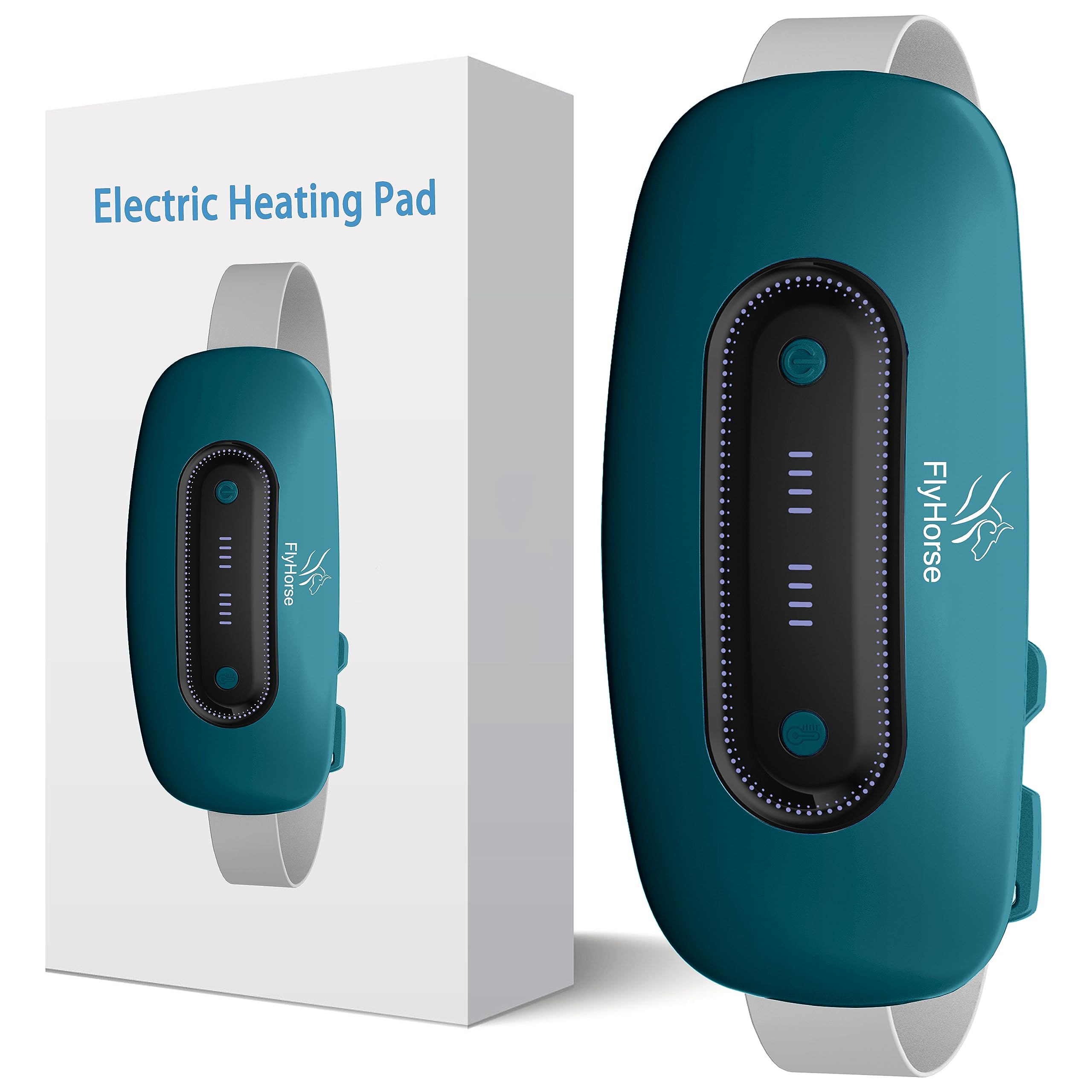 Almohadilla eléctrica Flyhorse portátil en uso para calor cómodo en cualquier lugar.