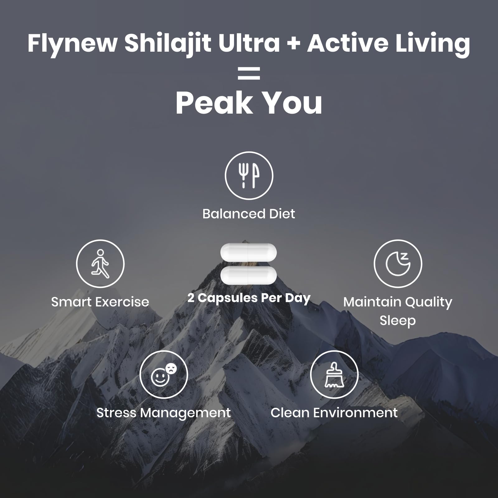Flynew Shilajit con extractos de granada para bienestar general.