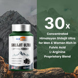 Flynew Shilajit, ingredientes clave: ácido fulvico 50% para apoyo nutricional.