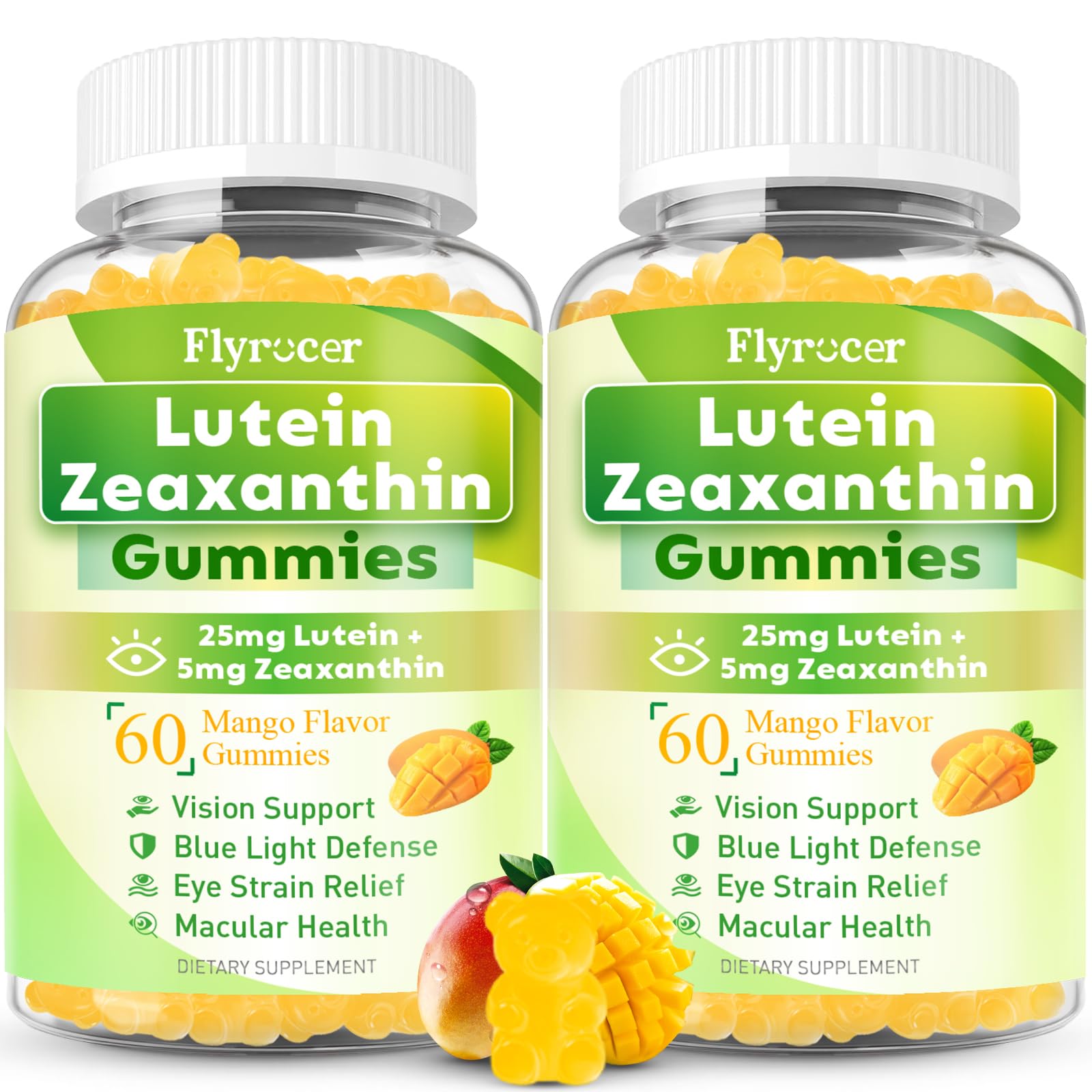 Gomitas Flyrocer luteína 25 mg mango para visión diaria.