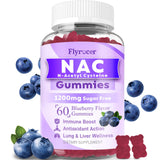 Flyrocer NAC Gummies, botella azul, sabor arándano, apoyo antioxidante diario