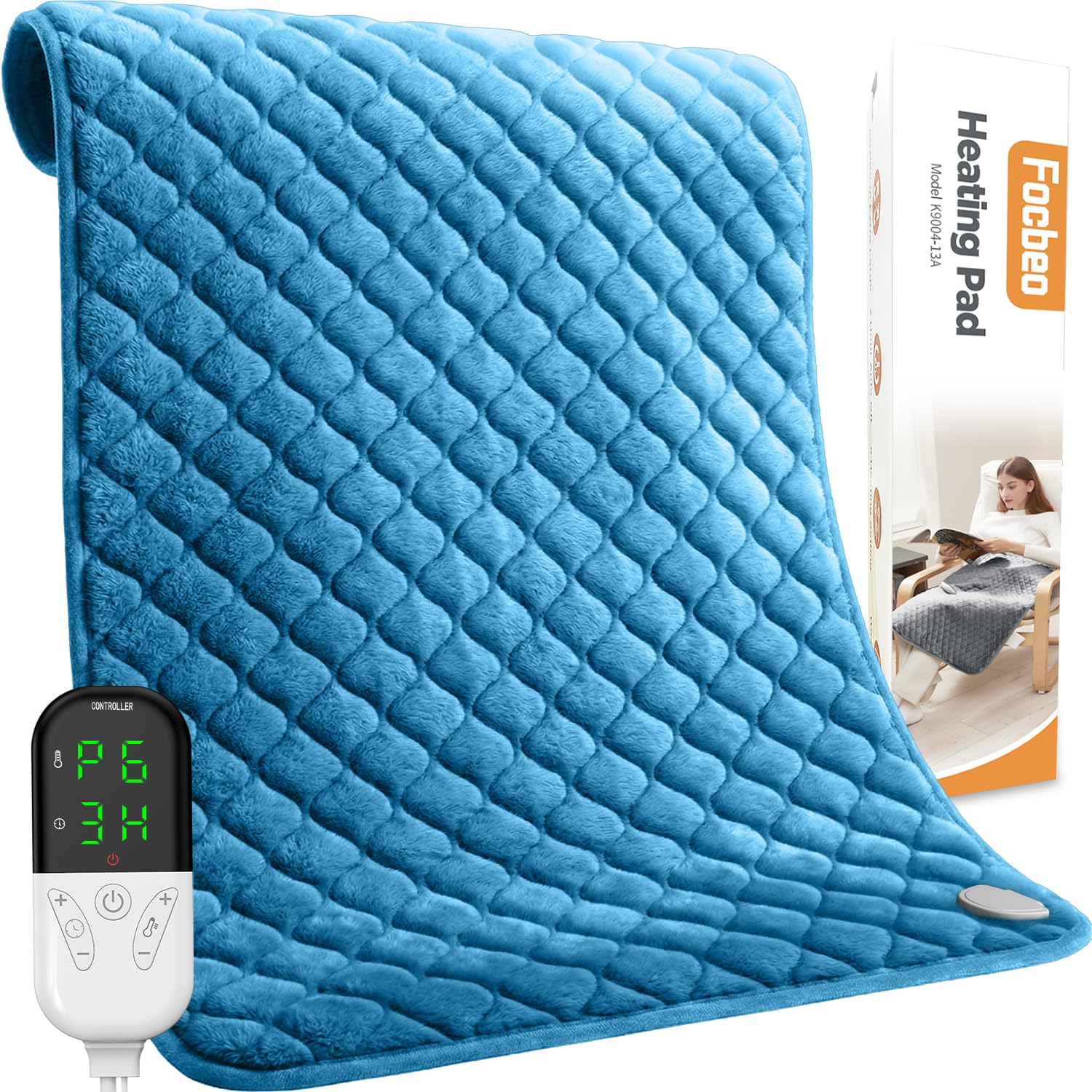 Manta Focbeo con cobertura amplia para espalda y piernas, calor suave y envolvente.