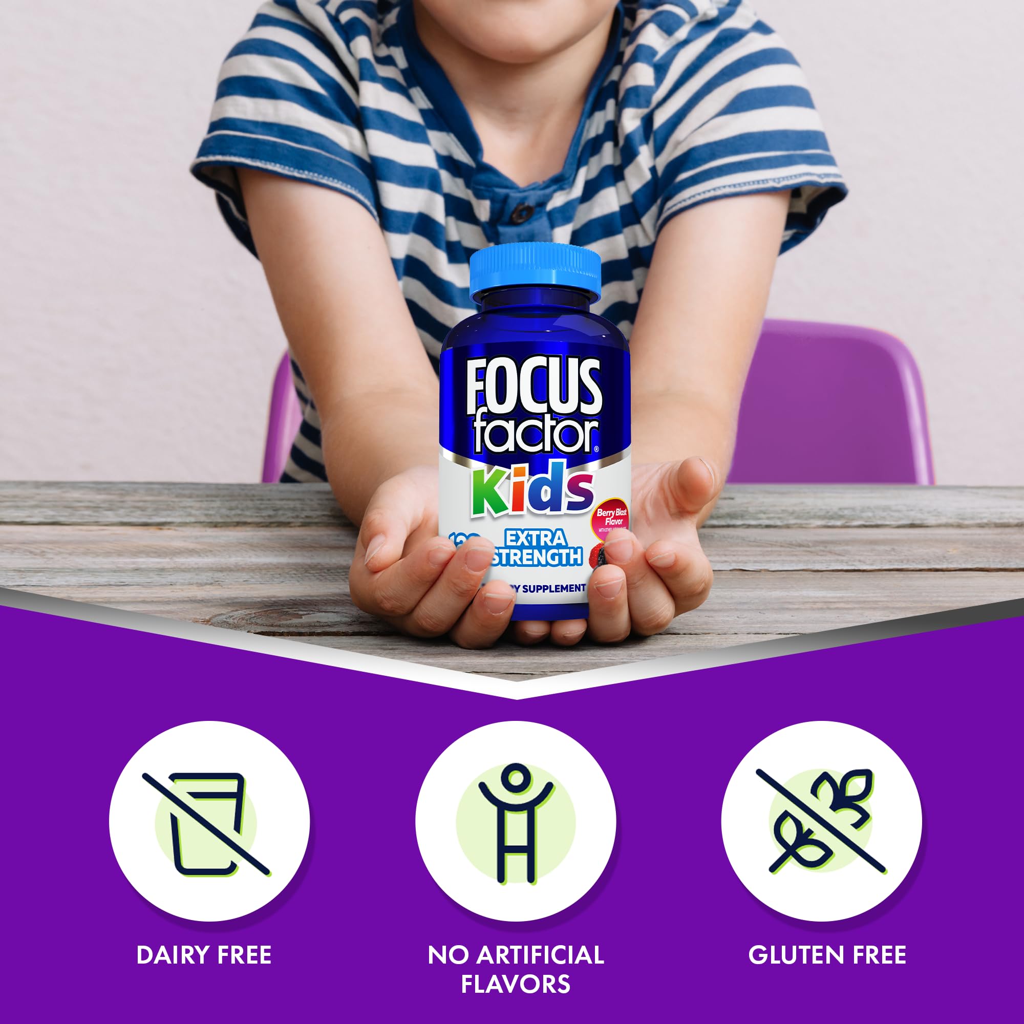 Focus Factor para ninos libre de gluten y lacteos para dietas sensibles.